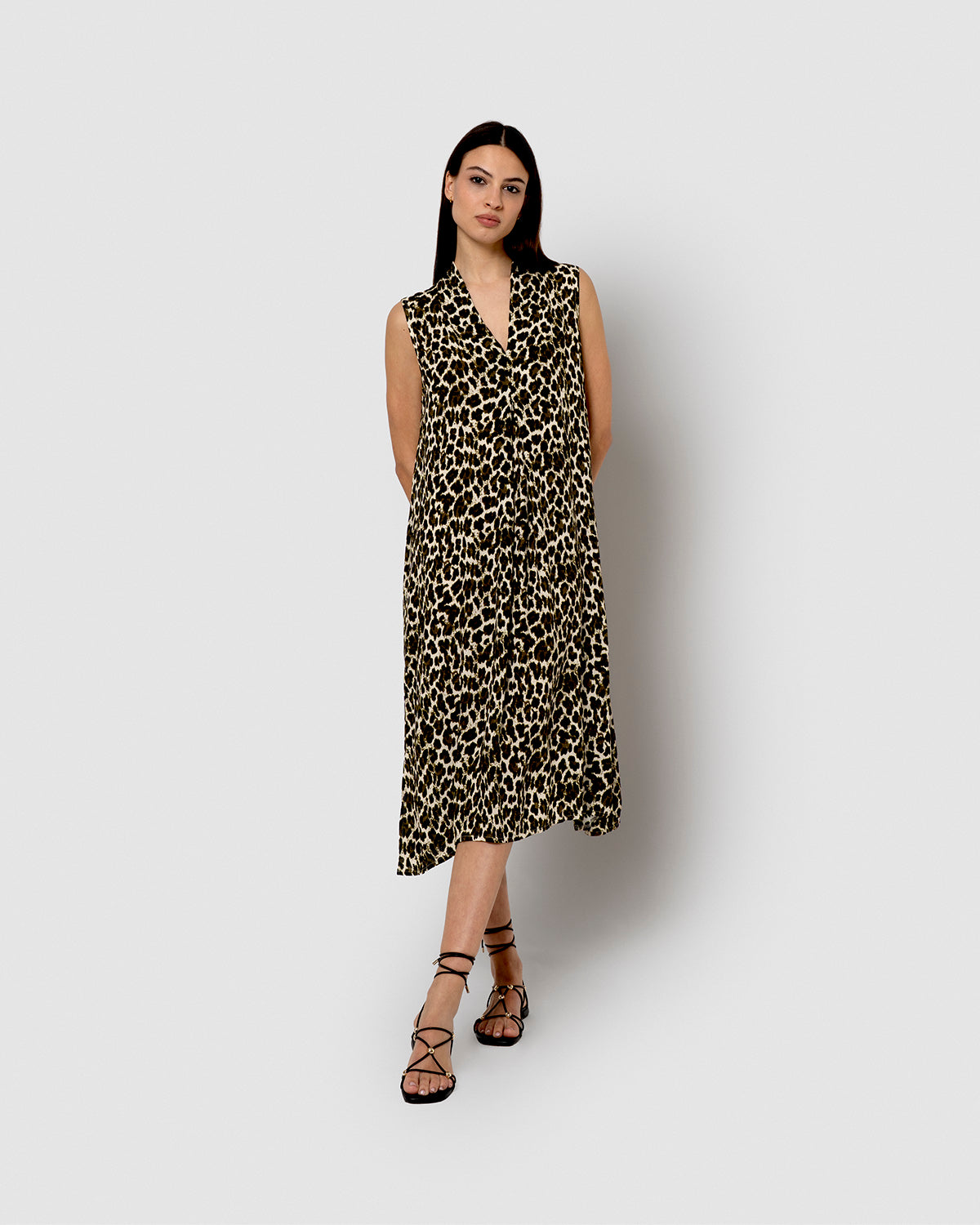 Vestido midi bambula detalles plisados miami marrón