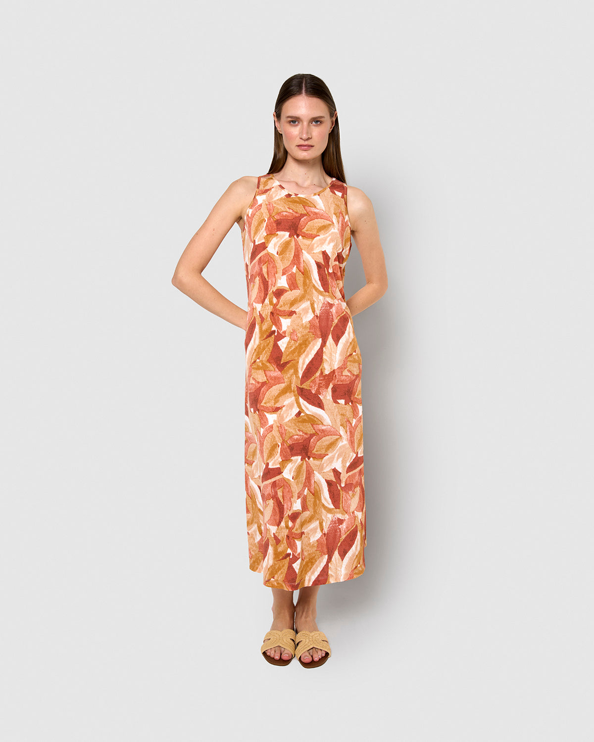 Vestido largo tirantes crepe nalini teja