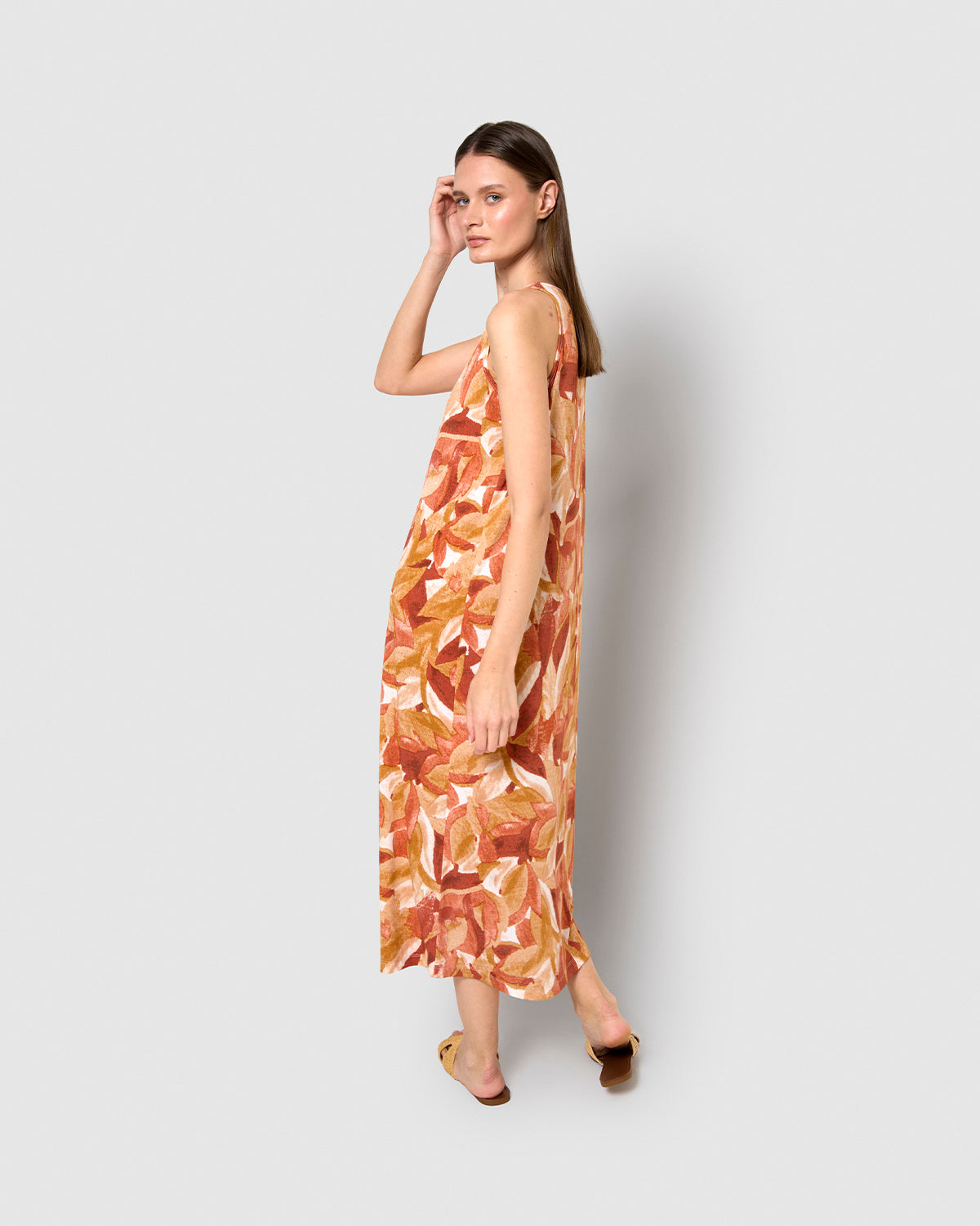 Vestido largo tirantes crepe nalini teja