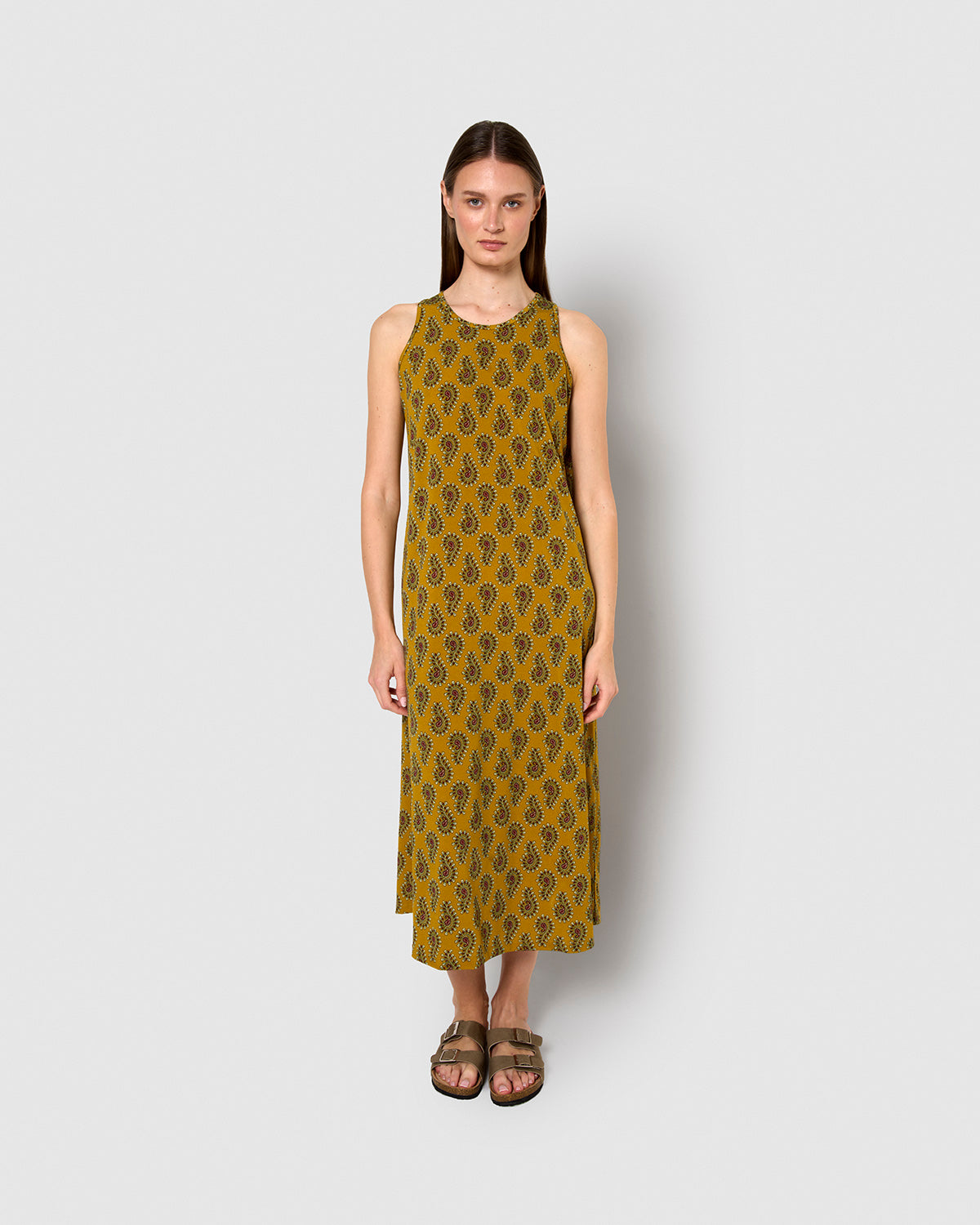 Vestido largo tirantes crepe noor turquesa