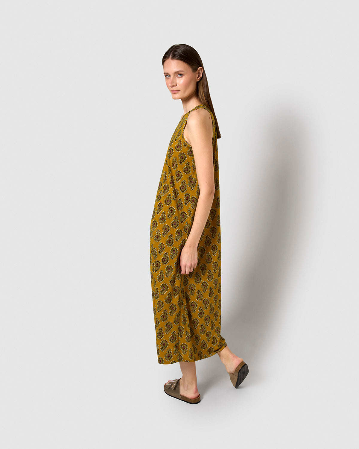 Vestido largo tirantes crepe noor turquesa