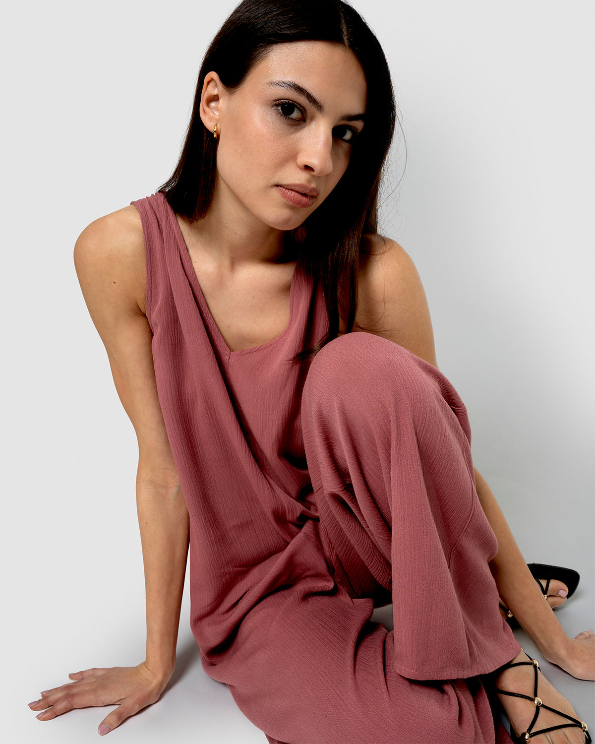 Mono largo bambula detalles plisados rosa