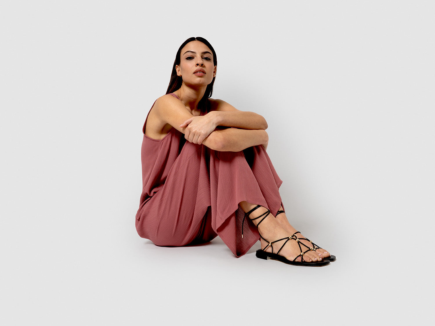 Mono largo bambula detalles plisados rosa