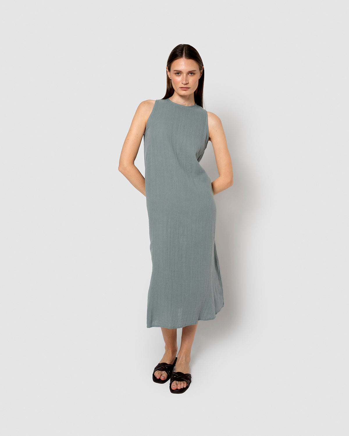 Vestido largo tirantes muselina índigo