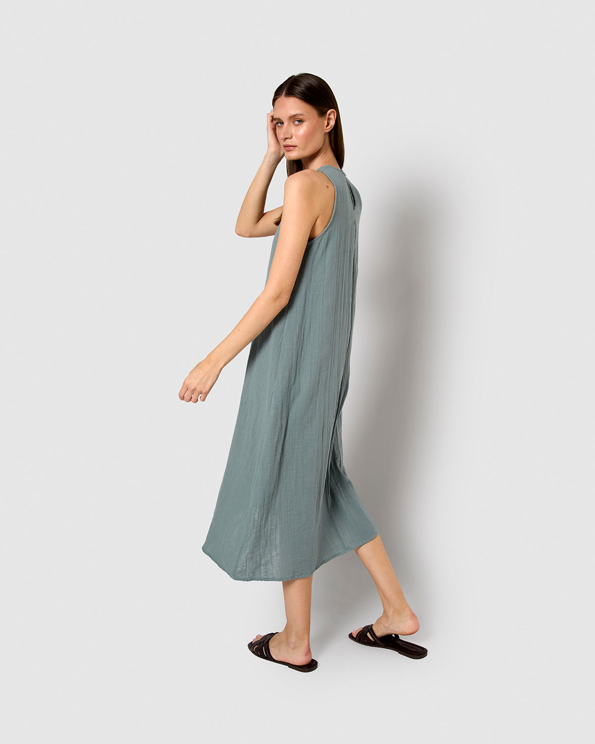 Vestido largo tirantes muselina índigo