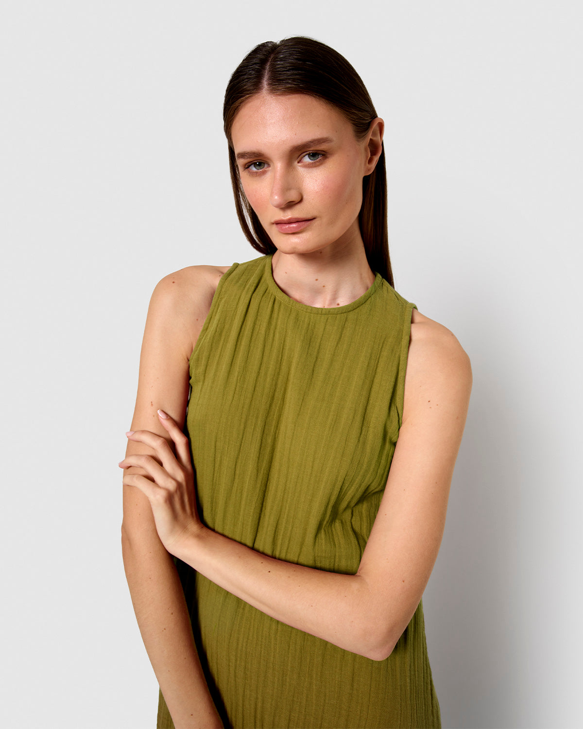 Vestido largo tirantes muselina limón