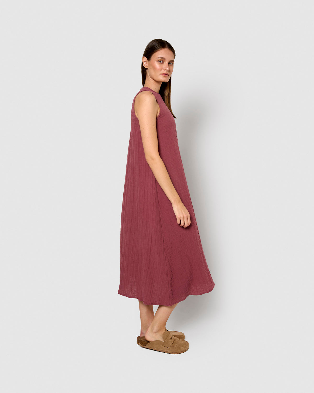 Vestido largo tirantes muselina malva