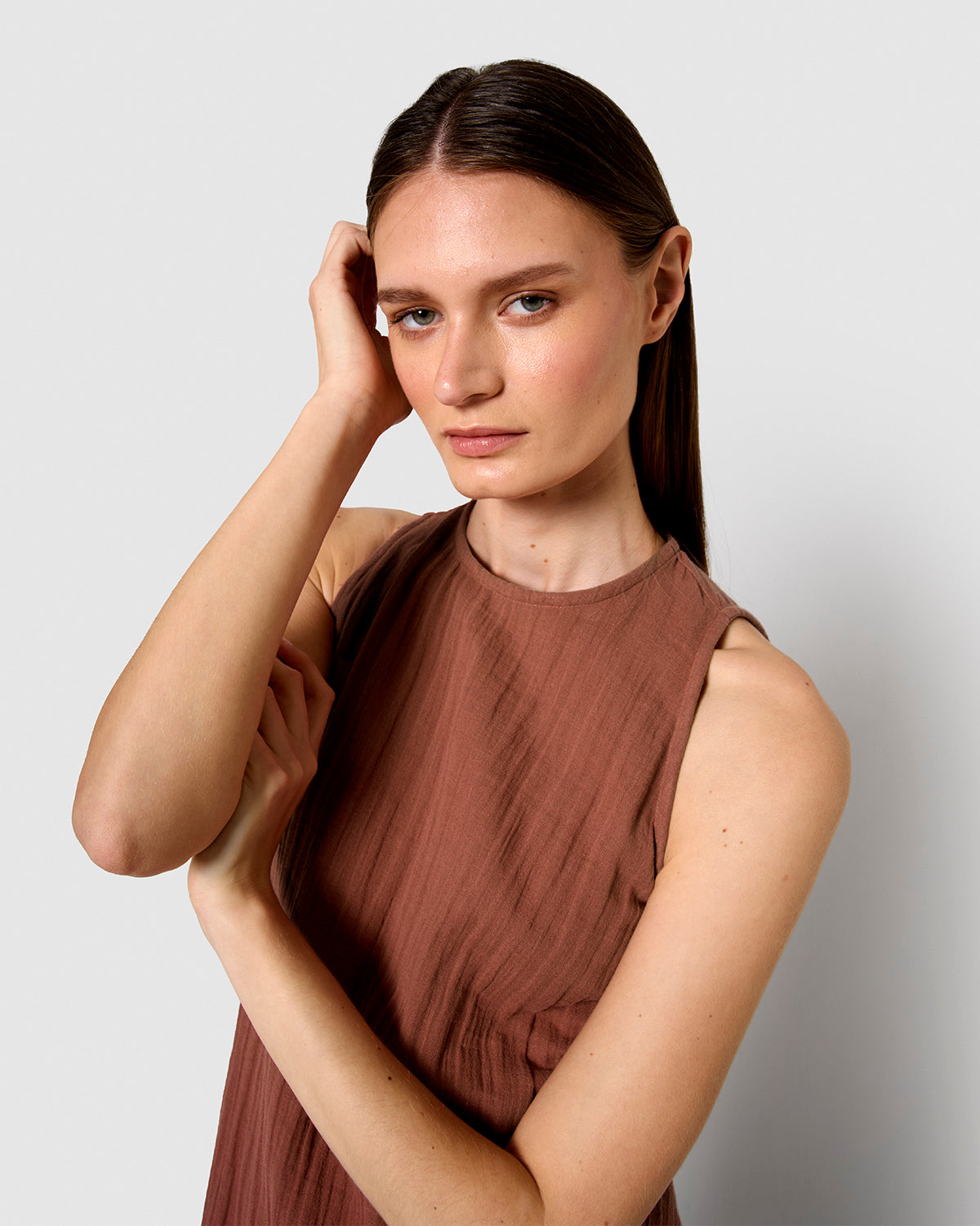 Vestido largo tirantes muselina rosette