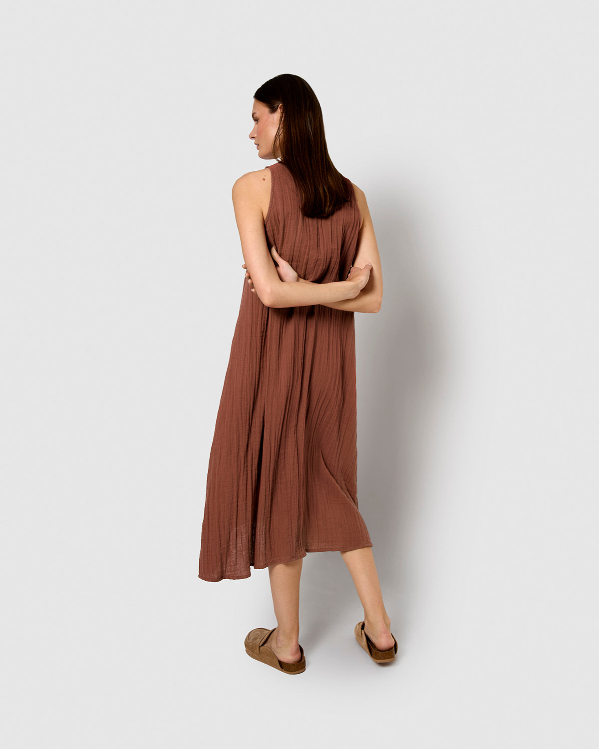 Vestido largo tirantes muselina rosette