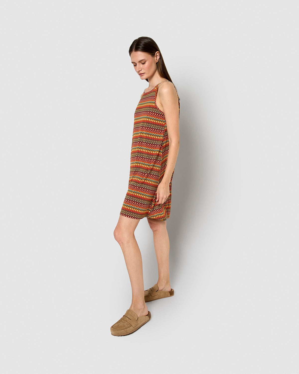 Vestido corto tirantes crepe emily teja