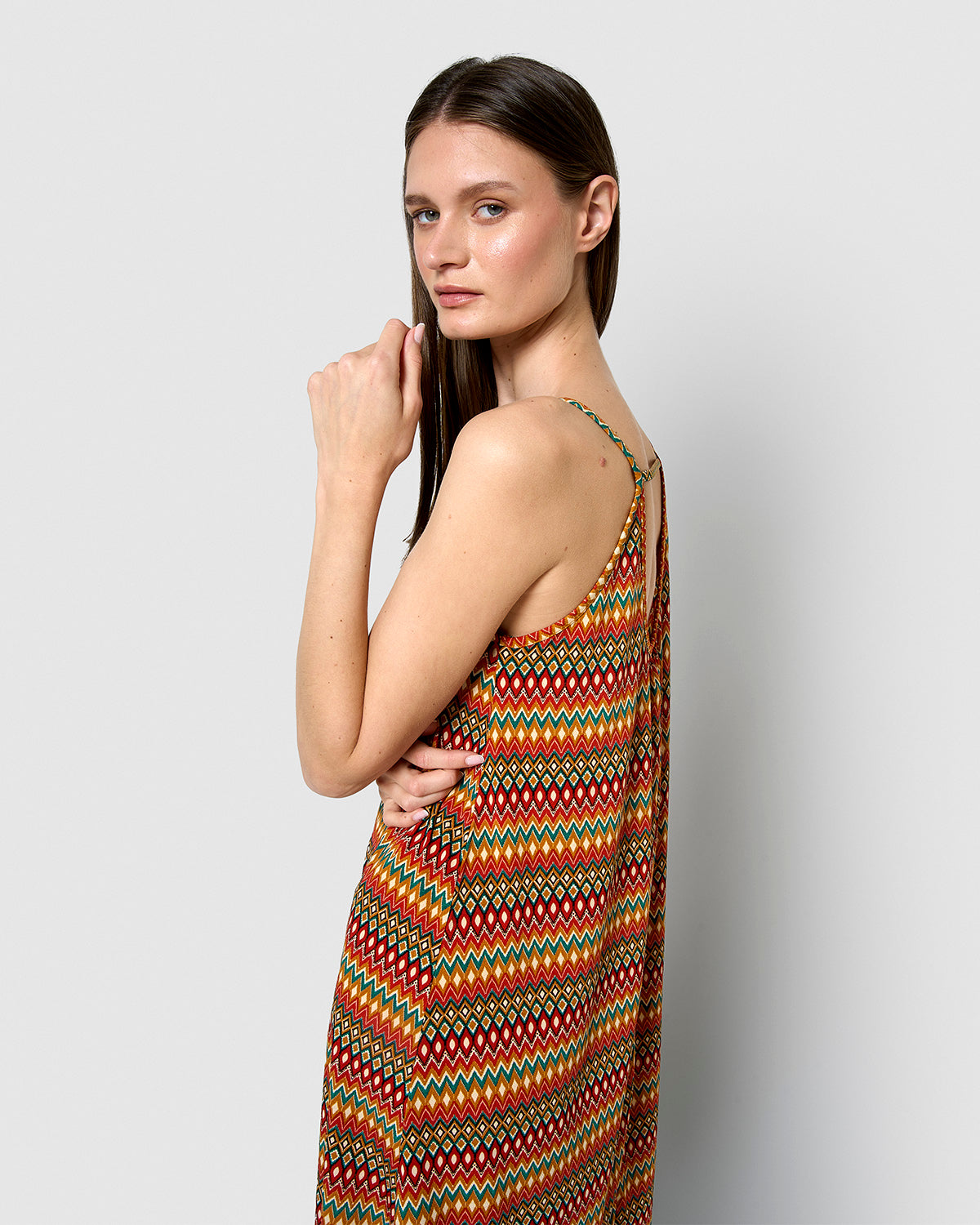 Vestido corto tirantes crepe emily teja