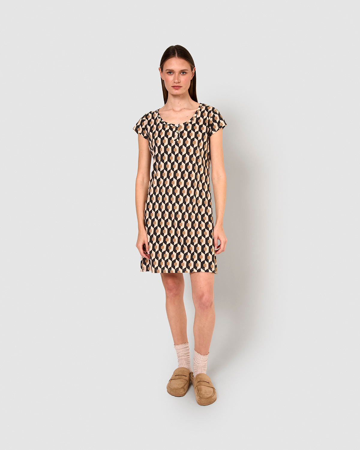 Vestido corto de algodón santorini beige