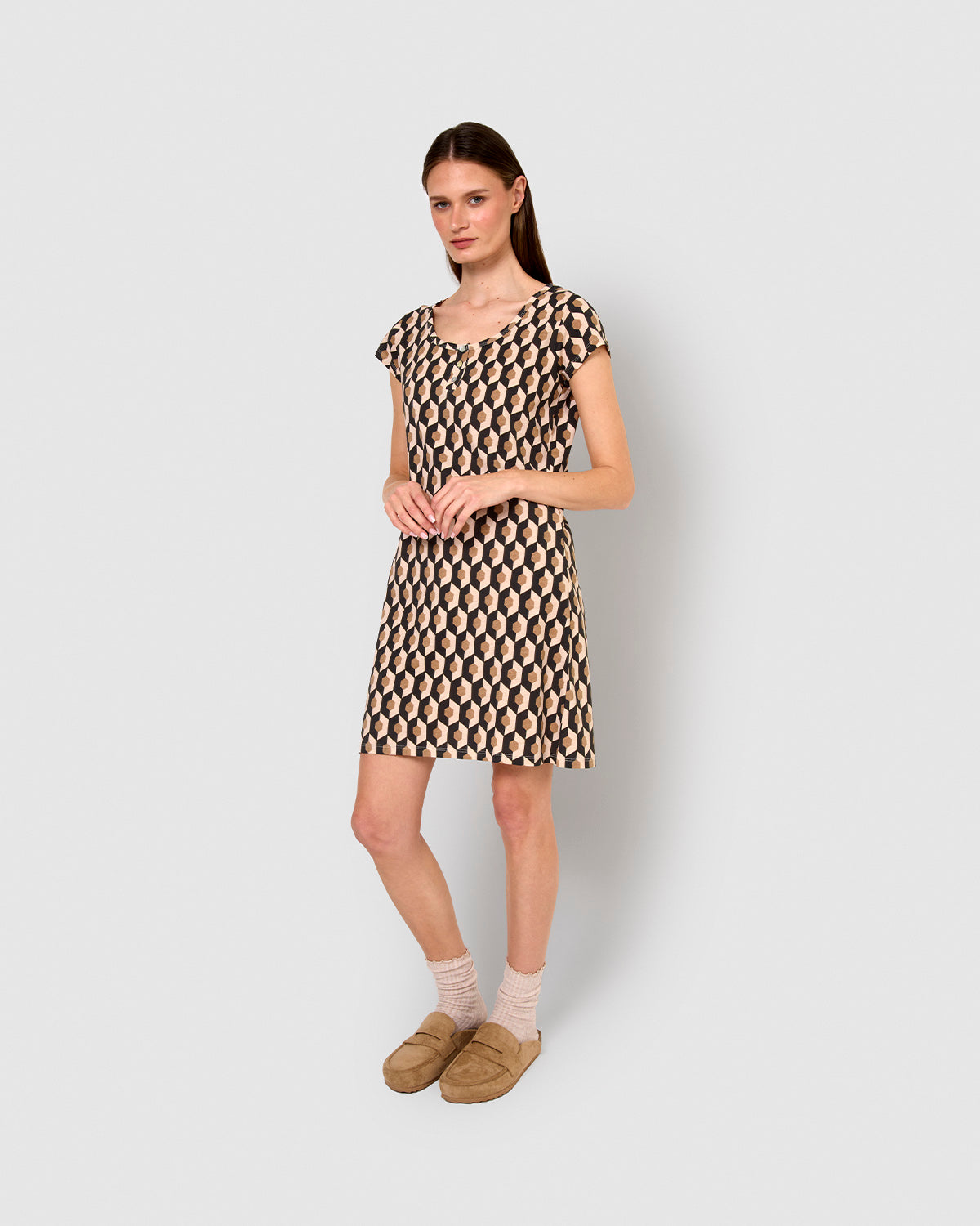 Vestido corto de algodón santorini beige