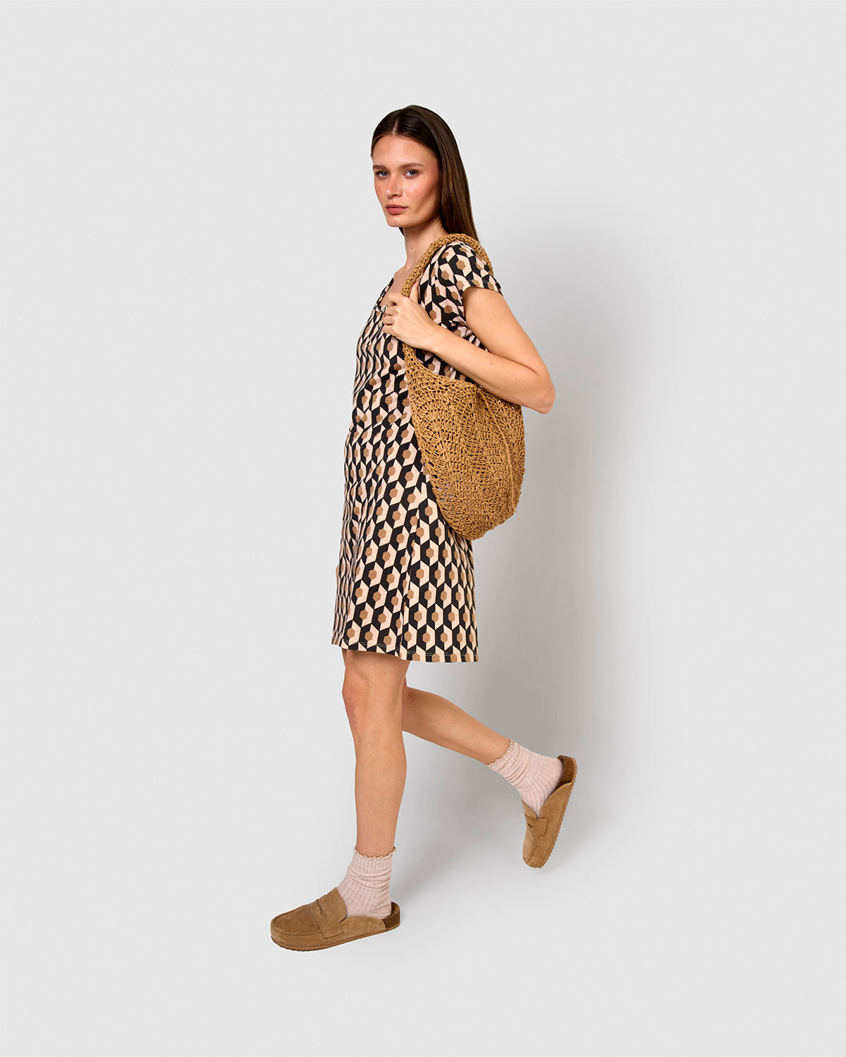 Vestido corto de algodón santorini beige