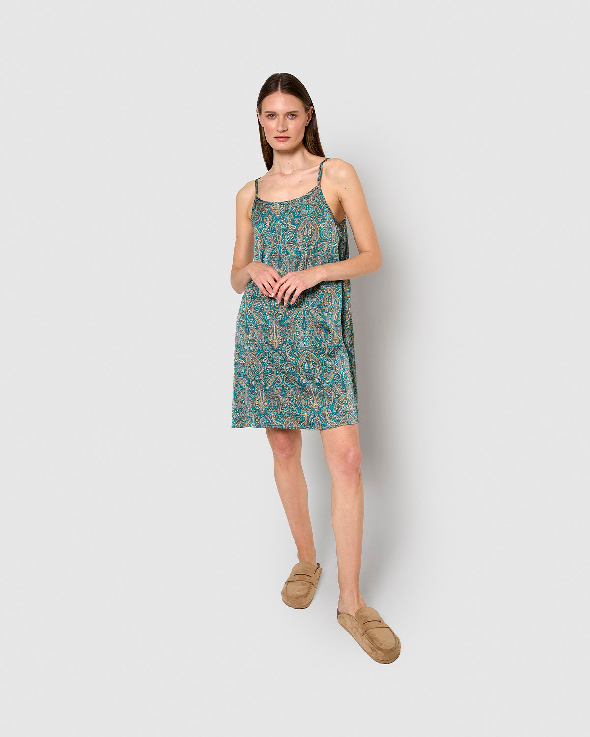 Vestido corto satén renata agua marina