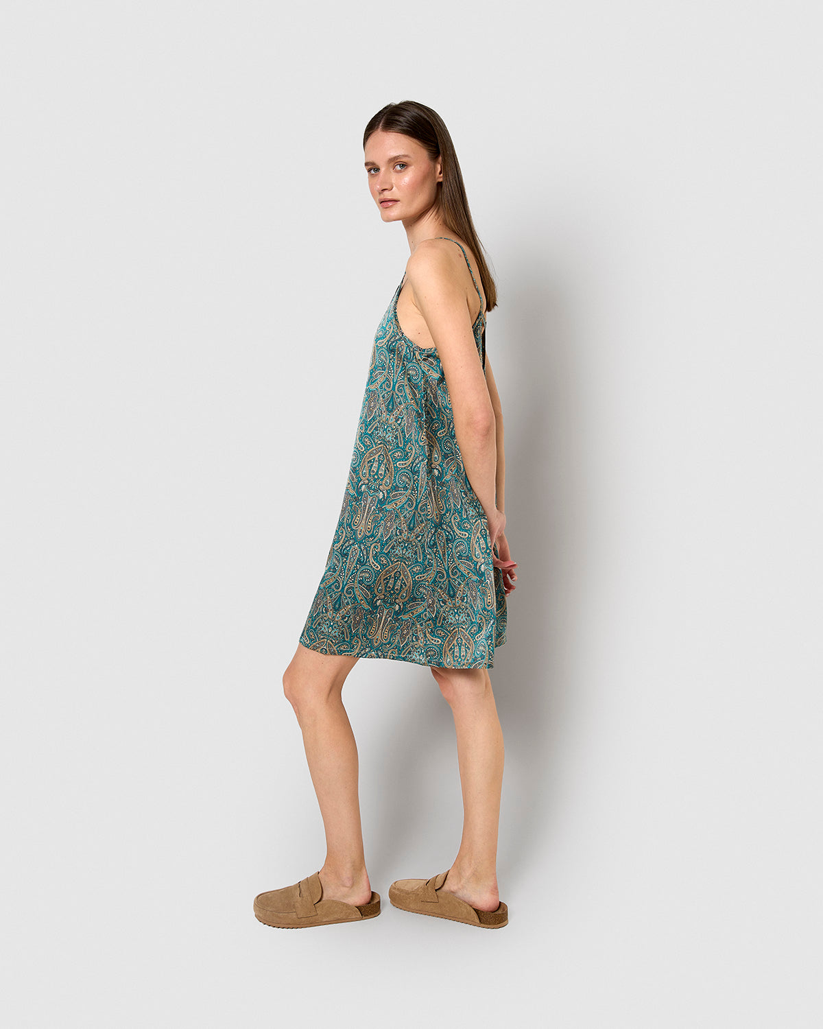 Vestido corto satén renata agua marina