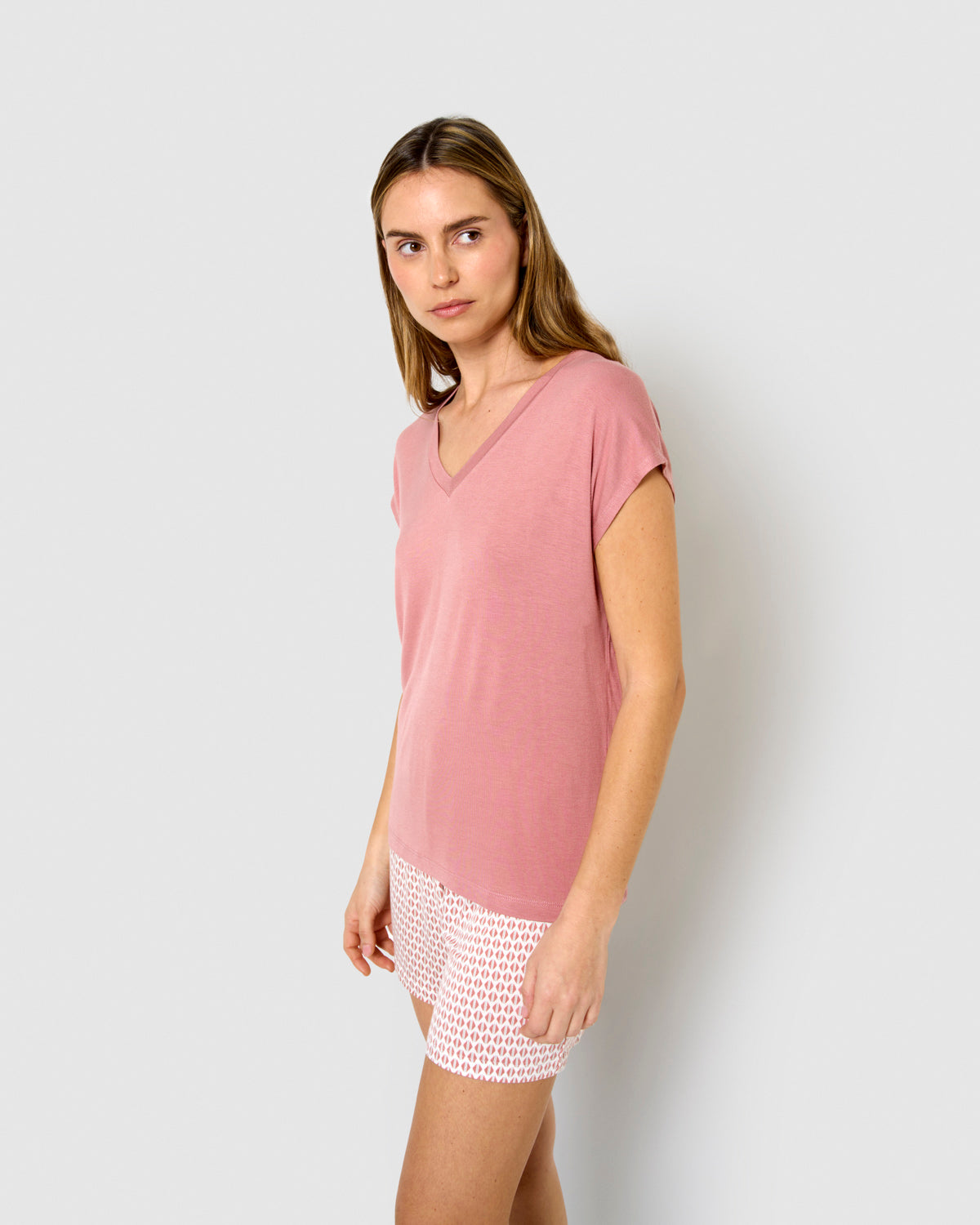 Pijama corto viscosa dune rosa