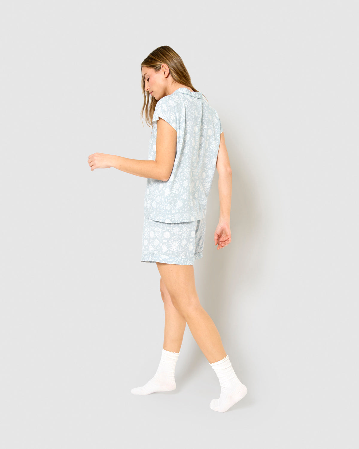 Pijama corto camisero viscosa calima verde azulado