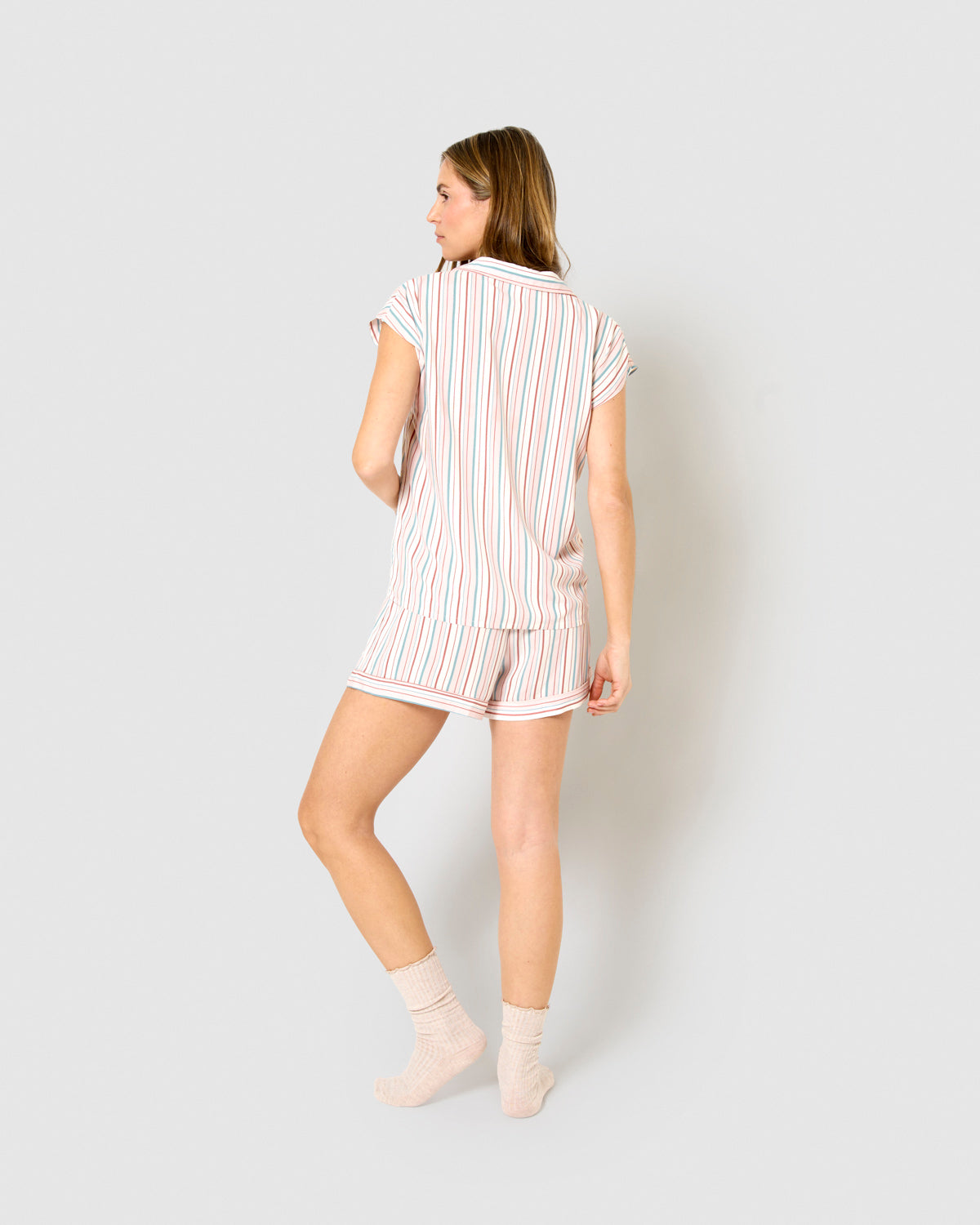 Pijama corto camisero viscosa raya serena rosa
