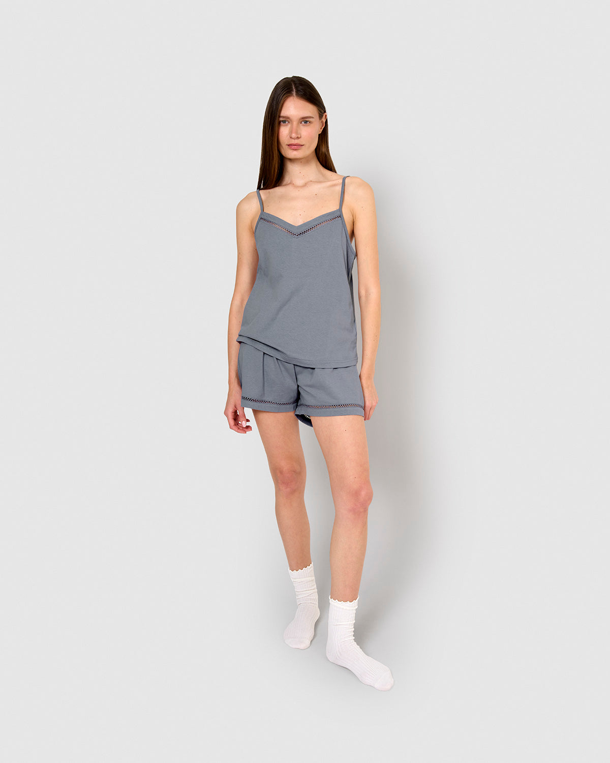 Pijama corto algodón vainica tirante azul