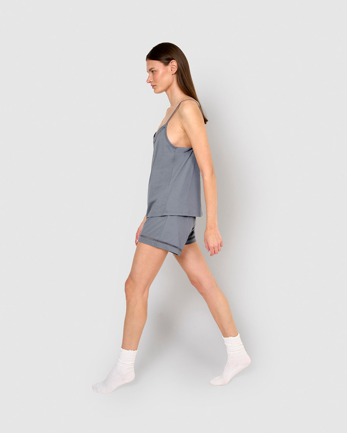 Pijama corto algodón vainica tirante azul