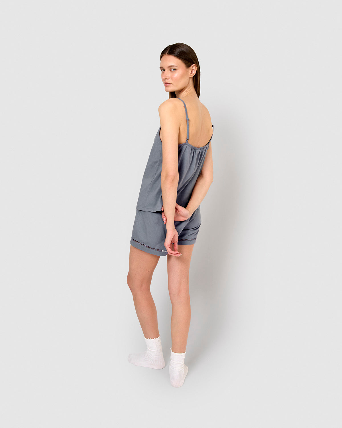 Pijama corto algodón vainica tirante azul