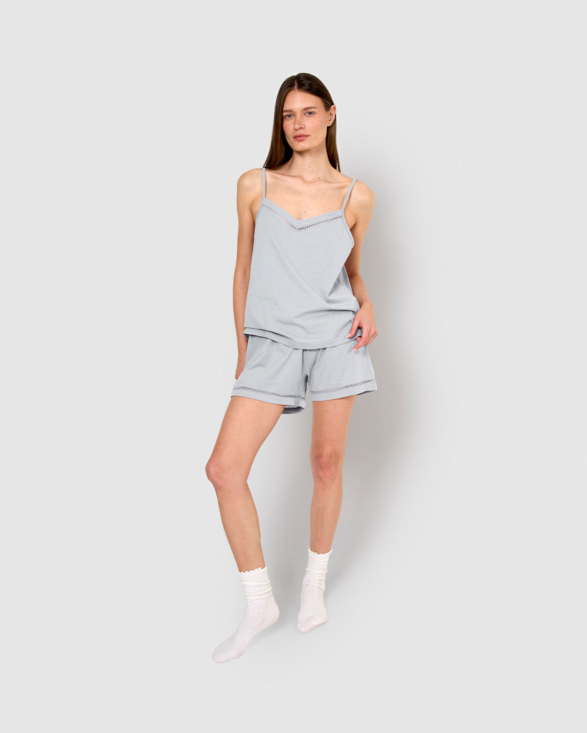 Pijama corto algodón vainica tirante celeste