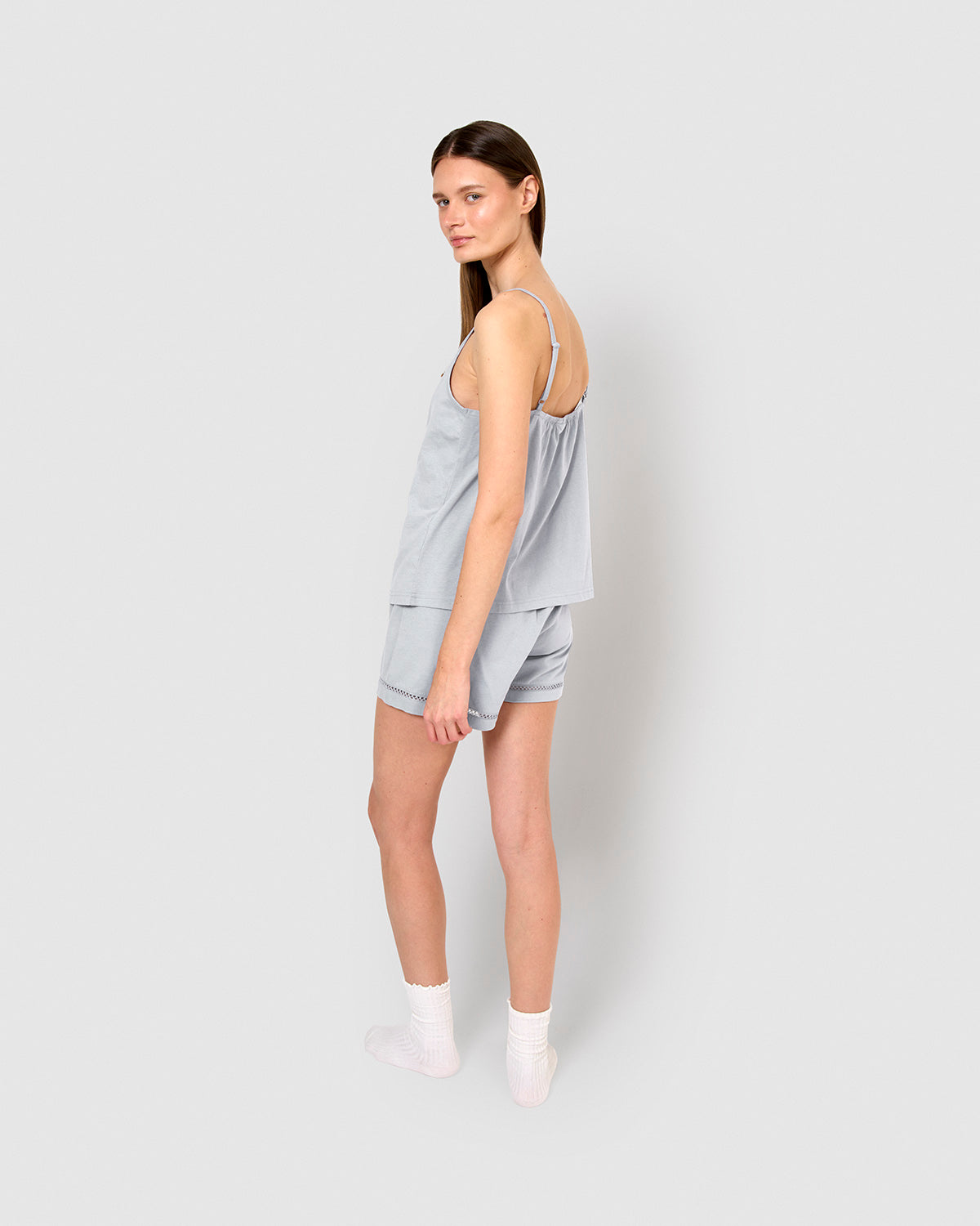 Pijama corto algodón vainica tirante celeste