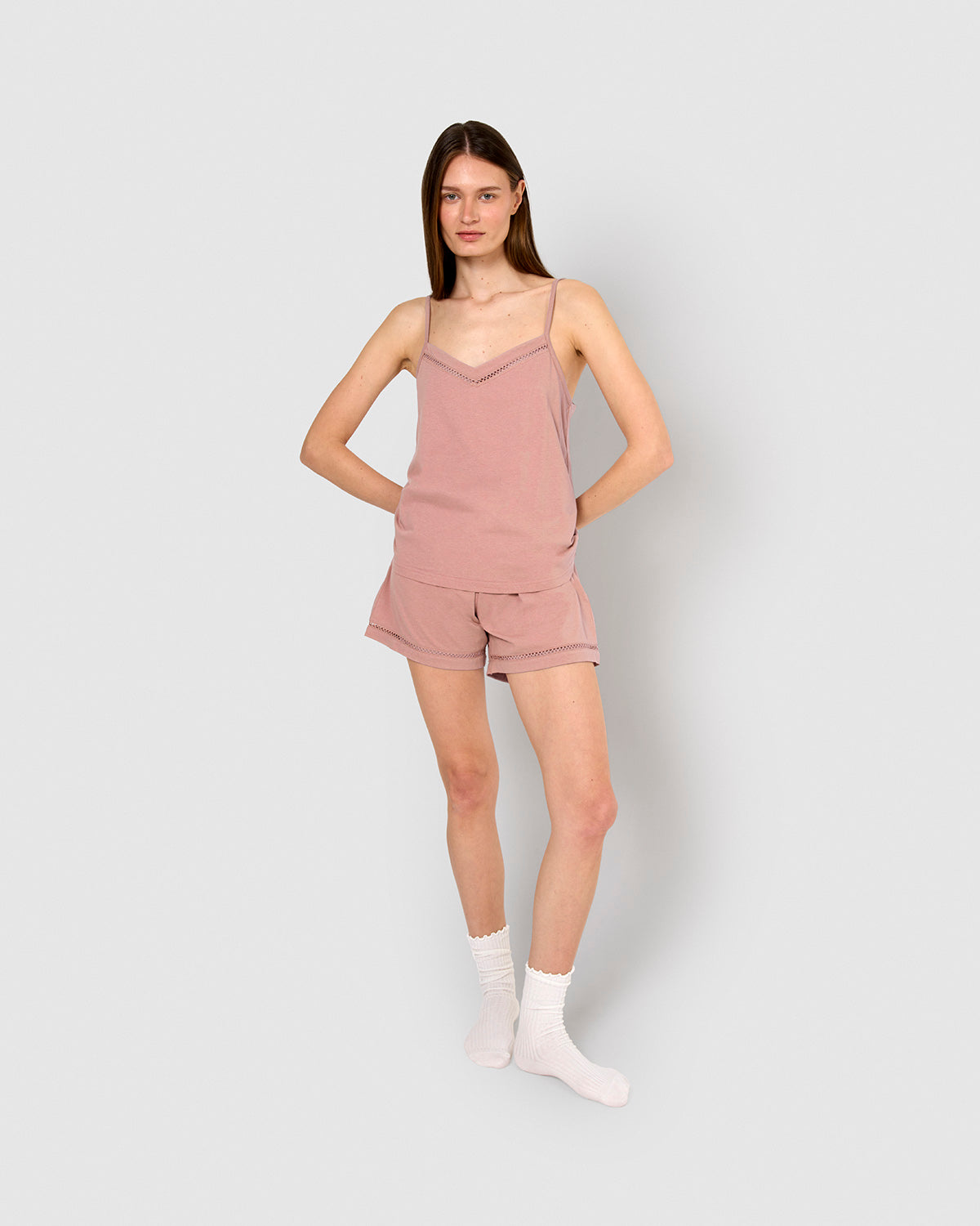 Pijama corto algodón vainica tirante rosa