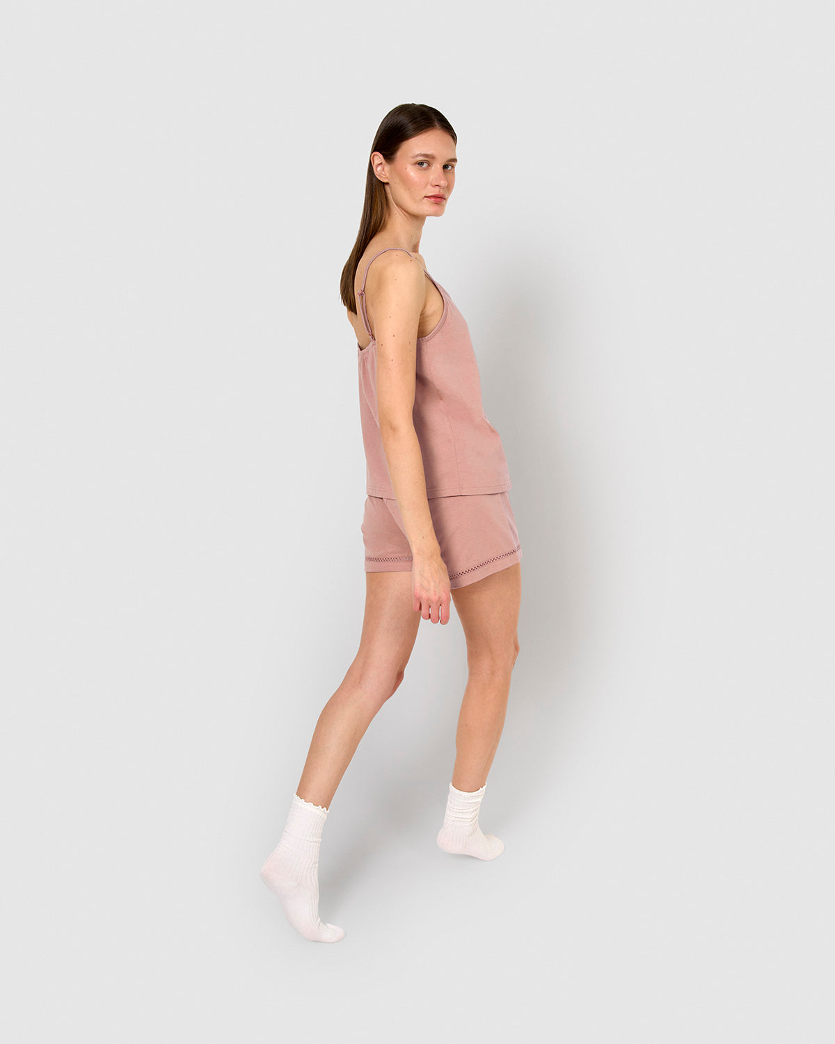 Pijama corto algodón vainica tirante rosa