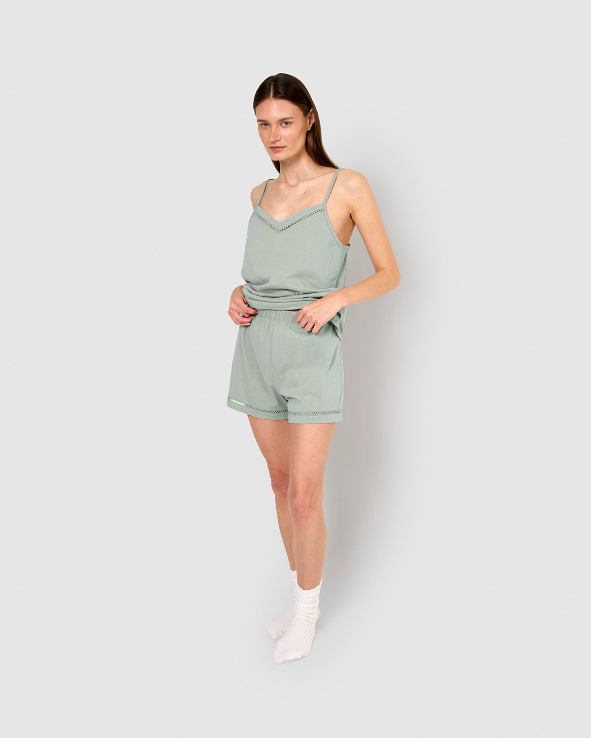 Pijama corto algodón vainica tirante azul agua