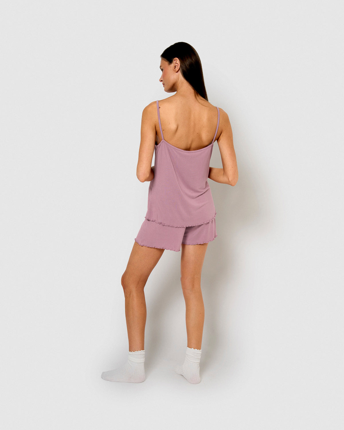 Pijama corto viscosa tirante fino berenjena