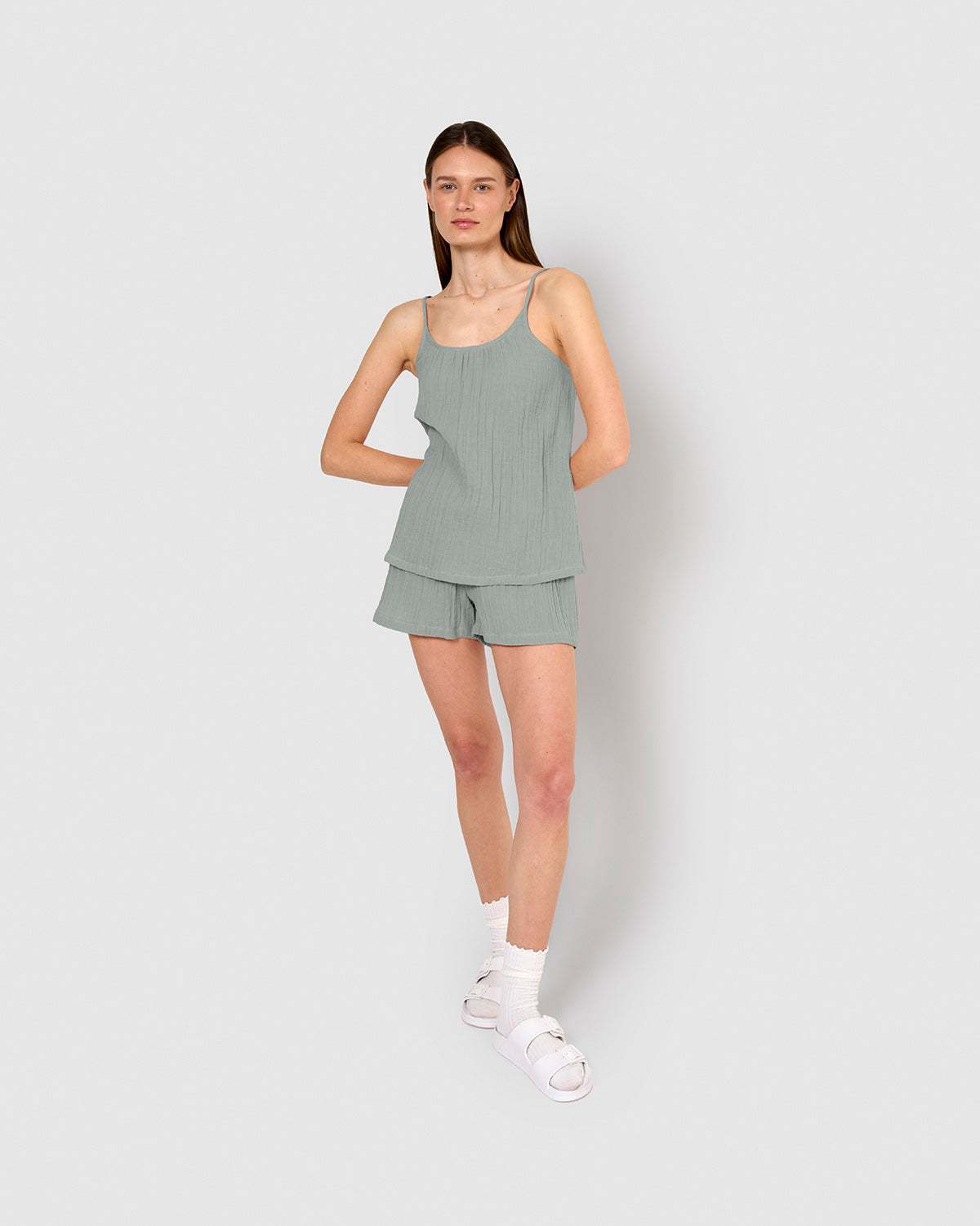 Pijama corto muselina tirante verde azulado