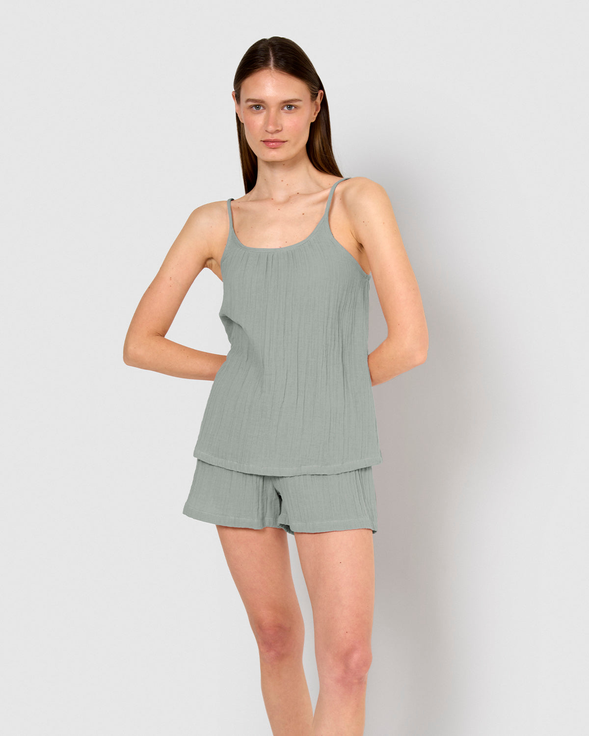 Pijama corto muselina tirante verde azulado