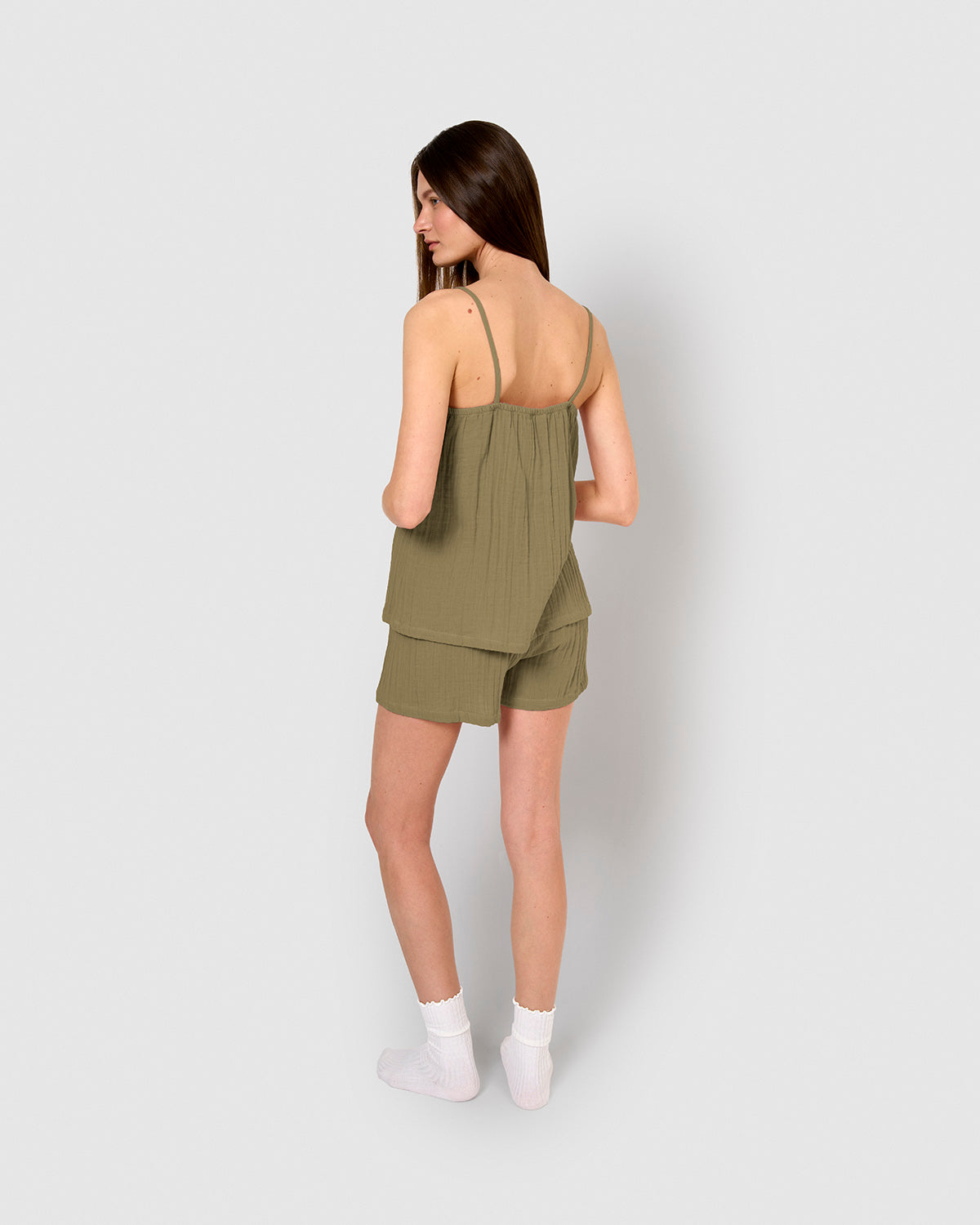 Pijama corto muselina tirante verde cacería