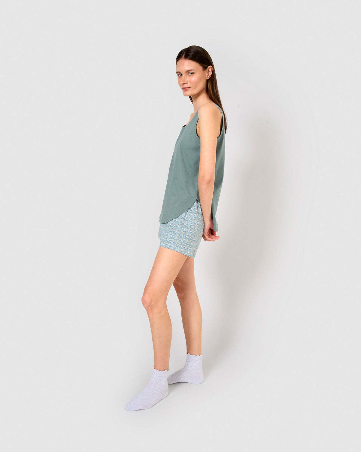 Short cotton suspender pajamas, aquamarine