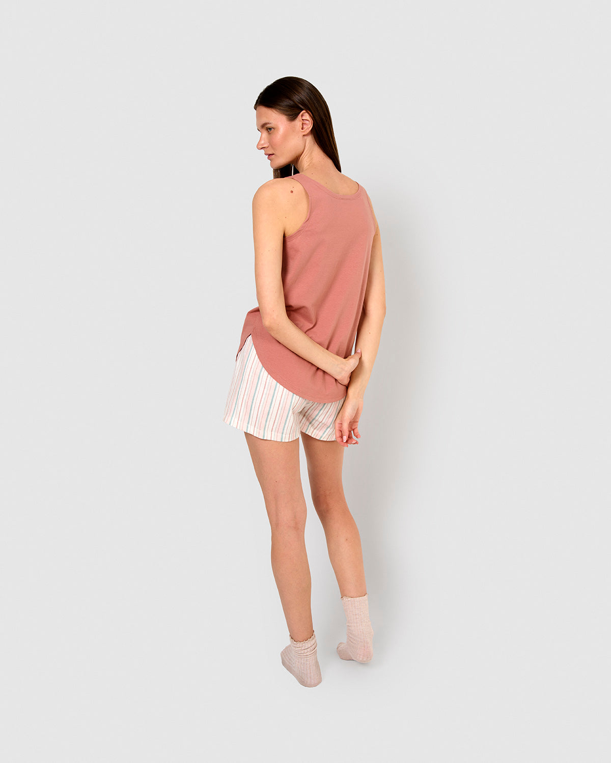 Pijama tirantes algodón raya serena rosa