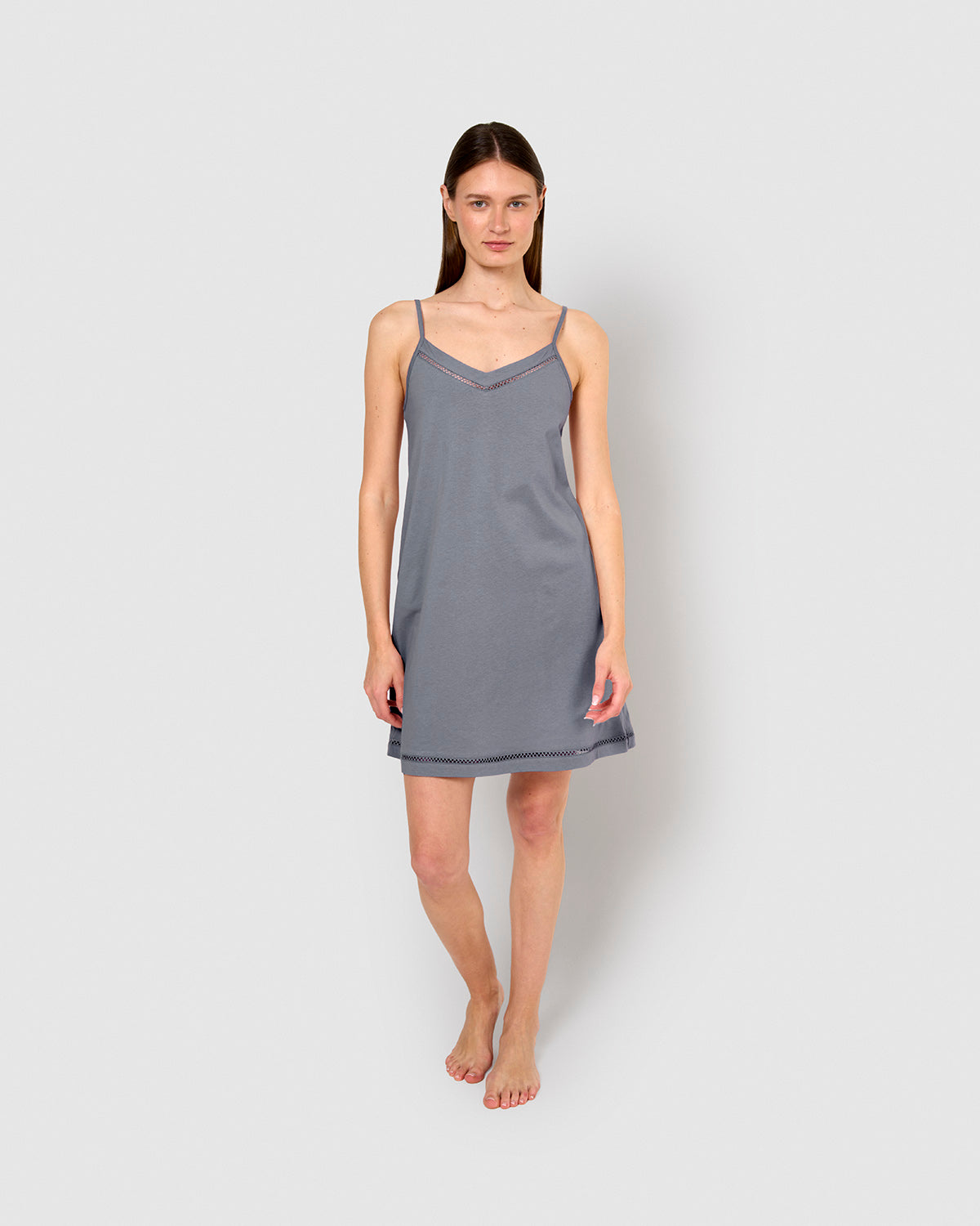 Camisón corto tirantes vainica azul