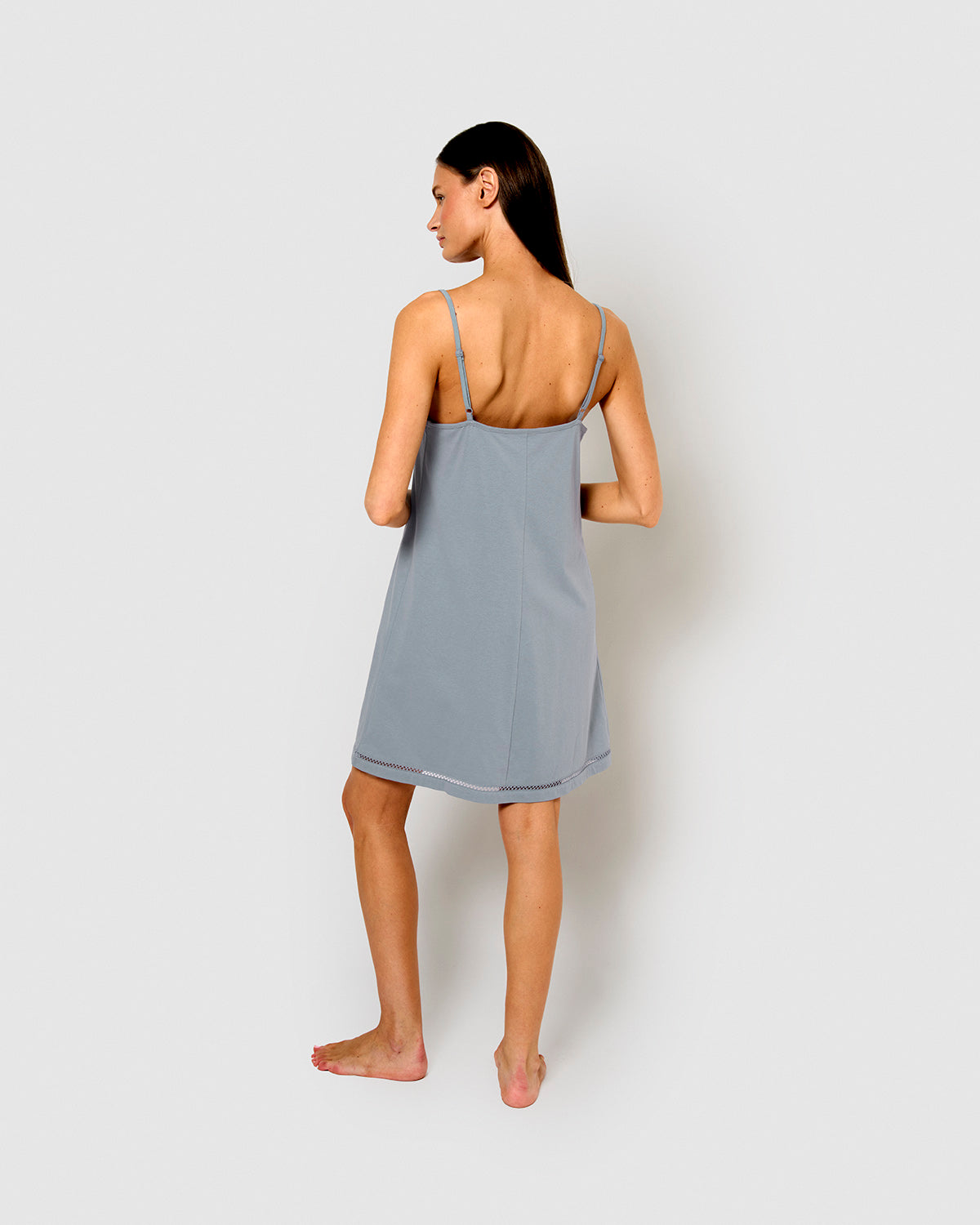 Camisón corto tirantes vainica índigo