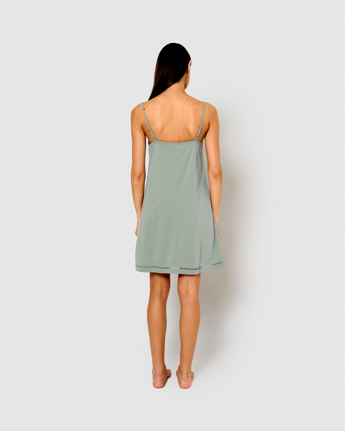 Camisón corto tirantes vainica verde azulado