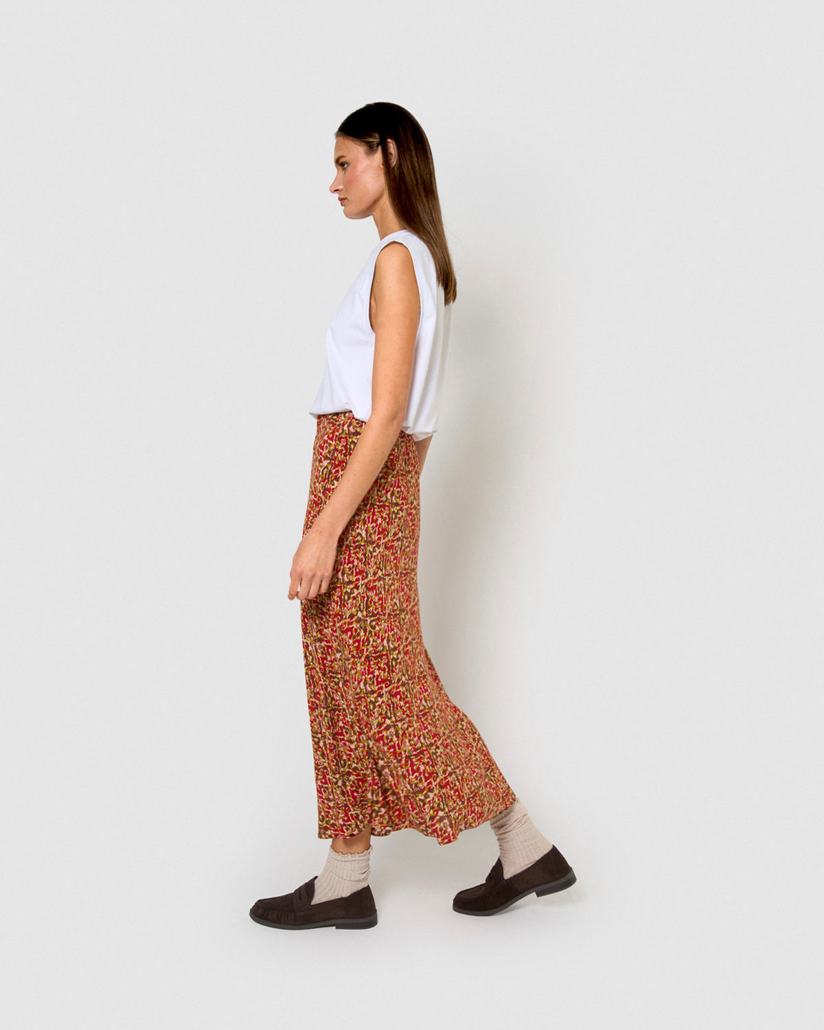 Falda midi bambula detalles plisados railay rojo