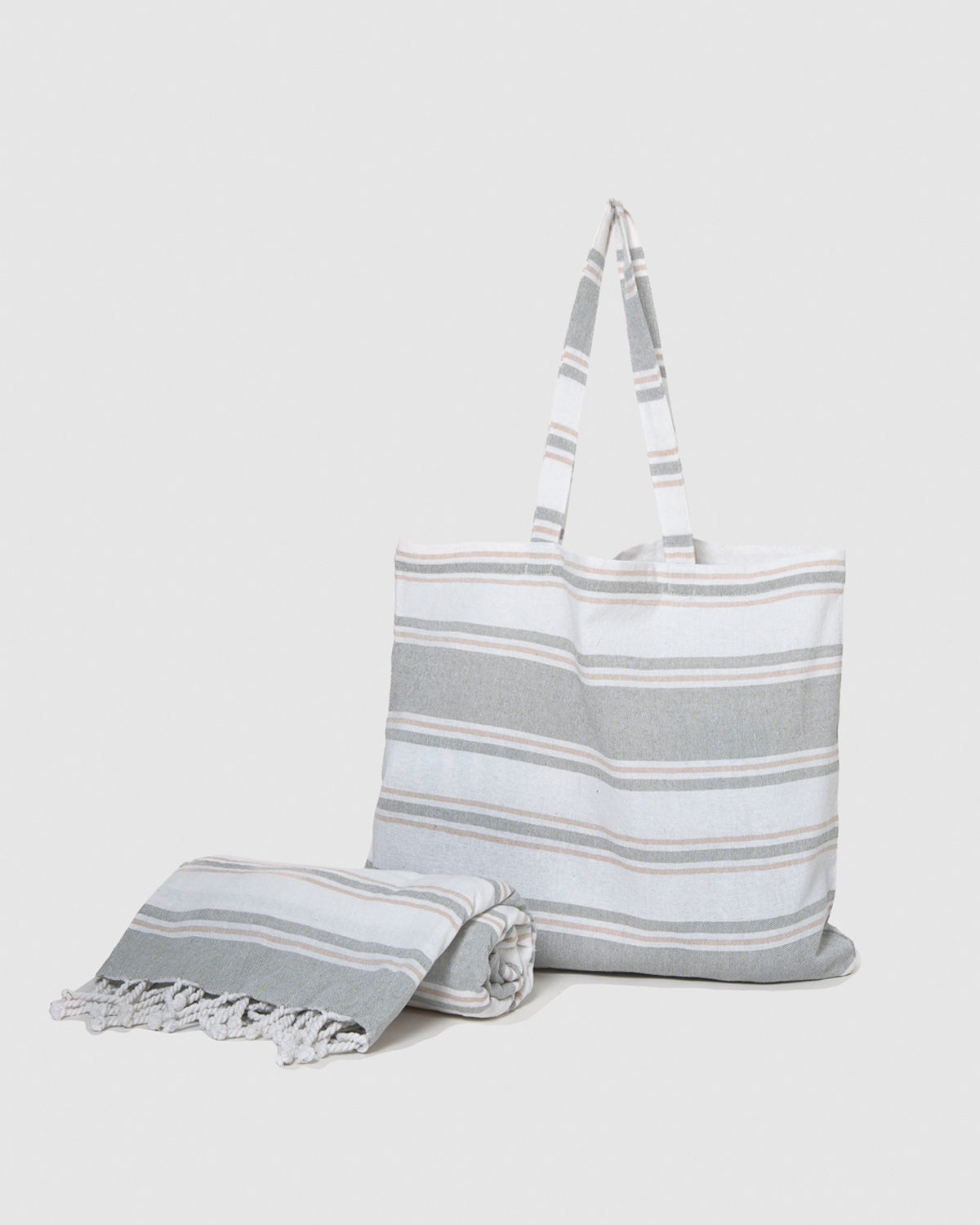Set borsa + telo pareo cotone riga sansara verde secco