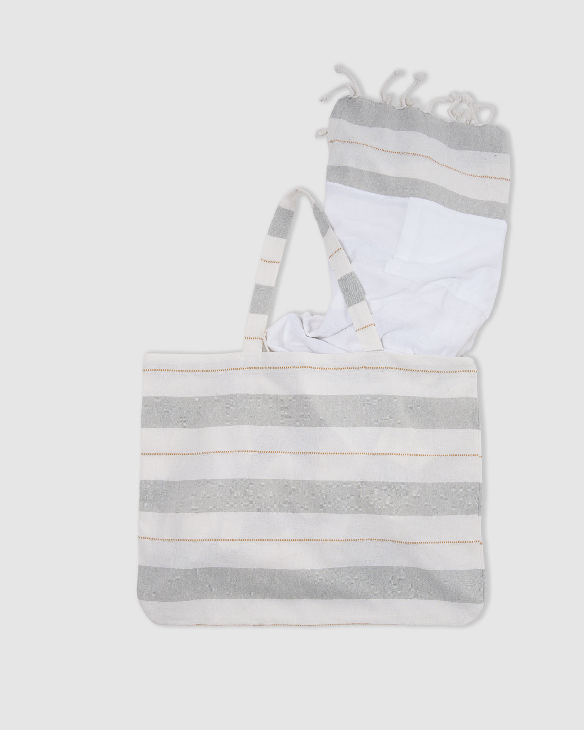 Pack bolso + toalla pareo algodón raya zenia ocre