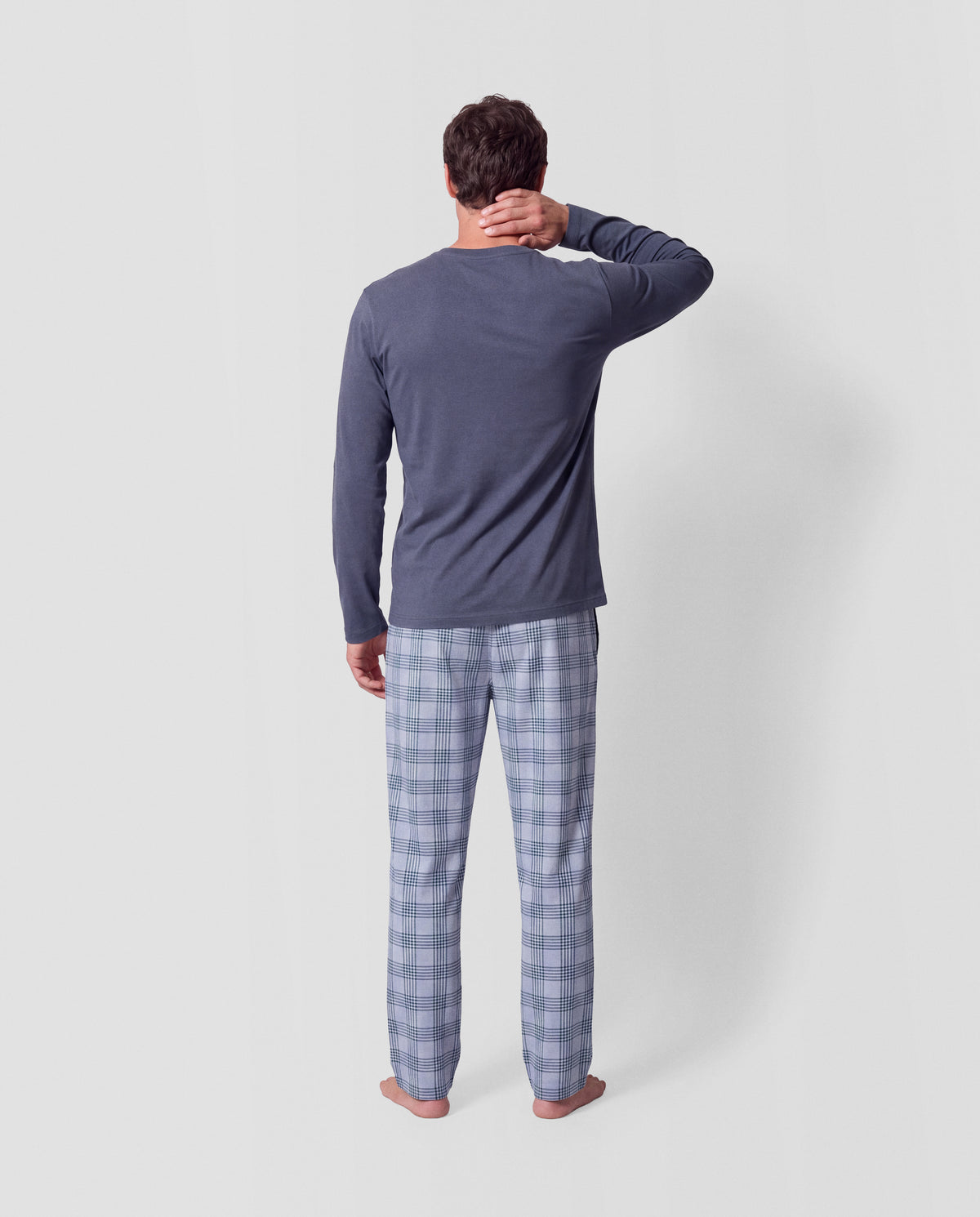 Pijama largo algodón cuadros seren azul marino