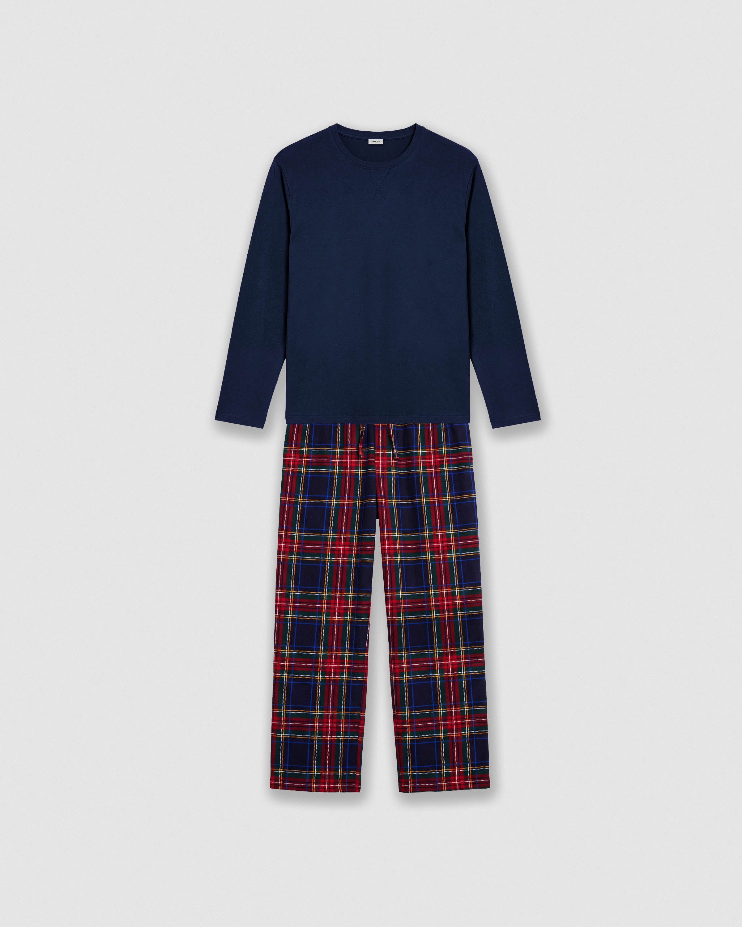 Pijama largo de algodón cuadro sogno gris