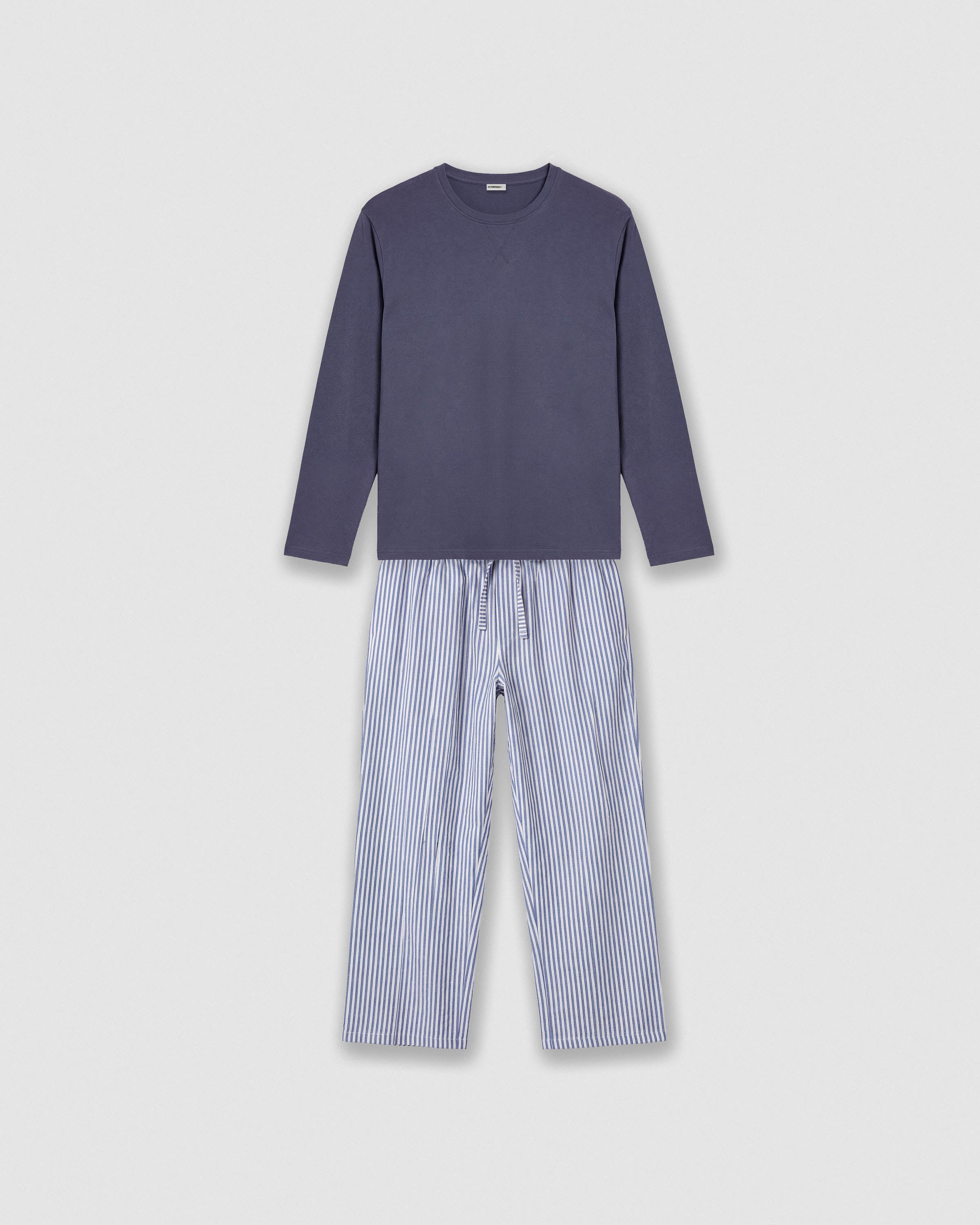 Pijama largo algodón rayas oxford azul