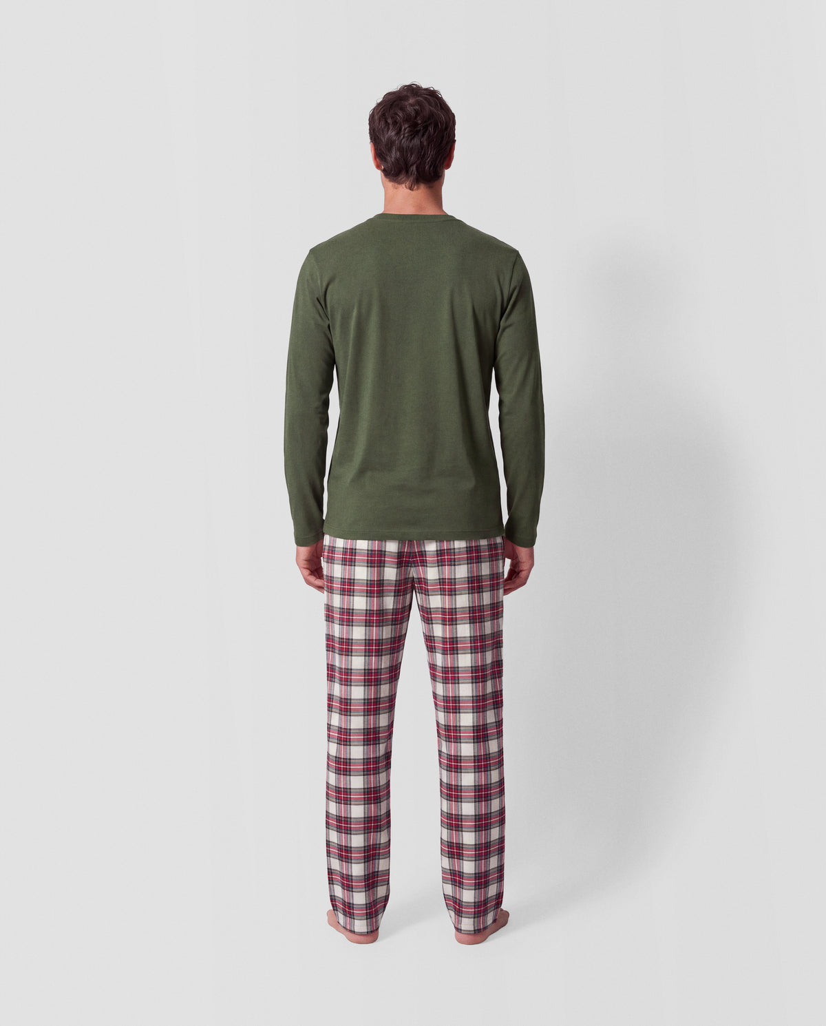 Pijama largo algodón cuadros vara verde cacería