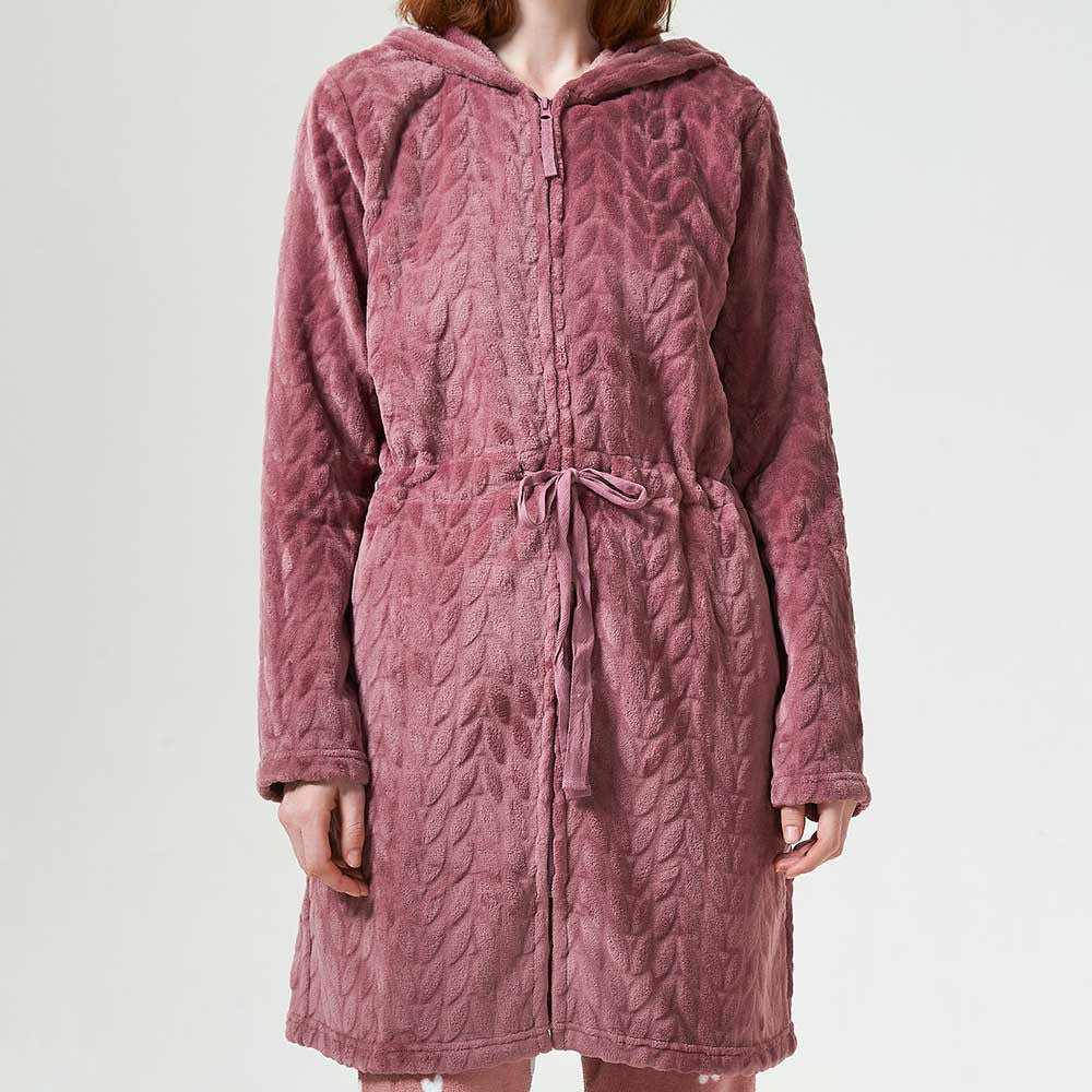 Bata terciopelo con gorro Devore lisa