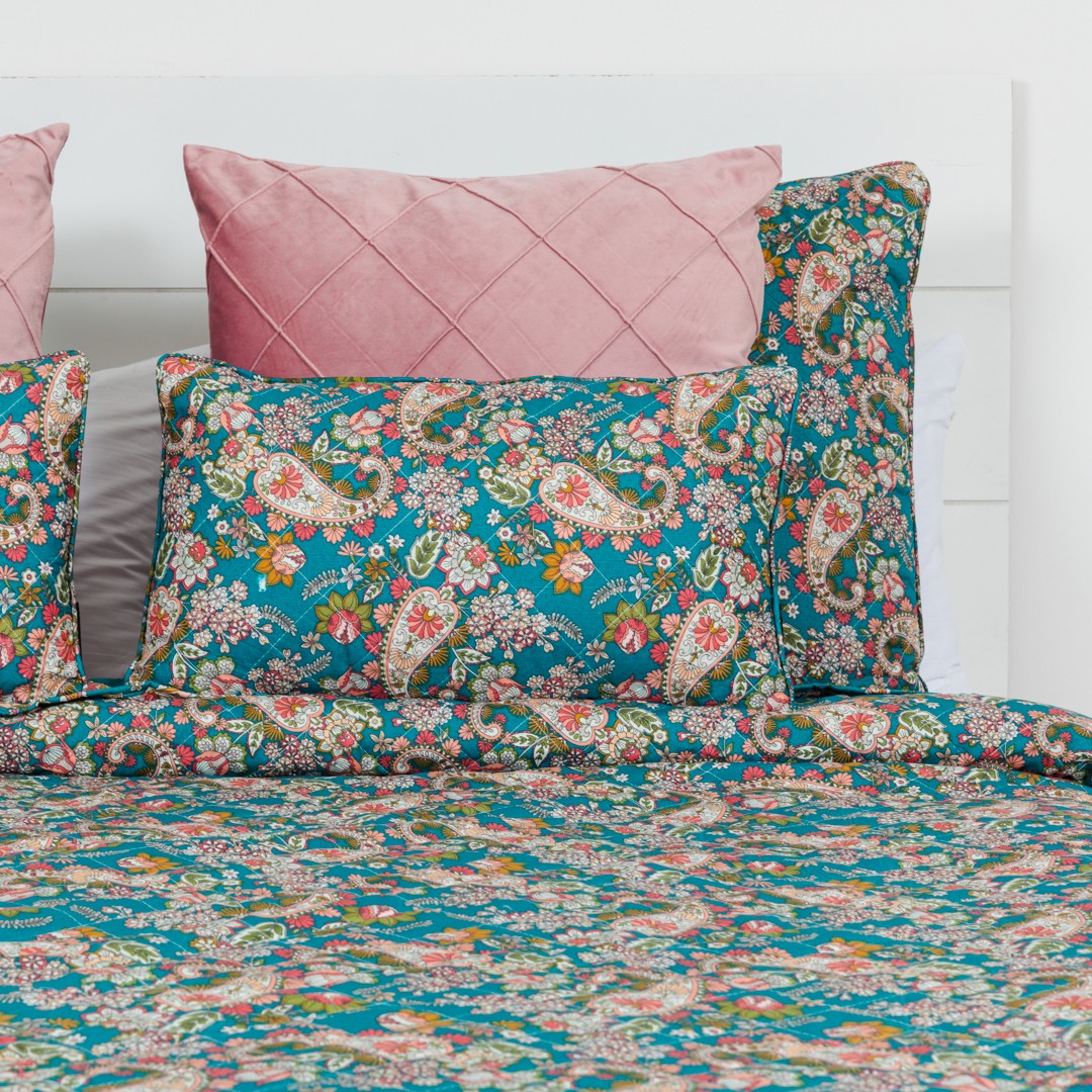 Colcha estampado Pompeya verde menta