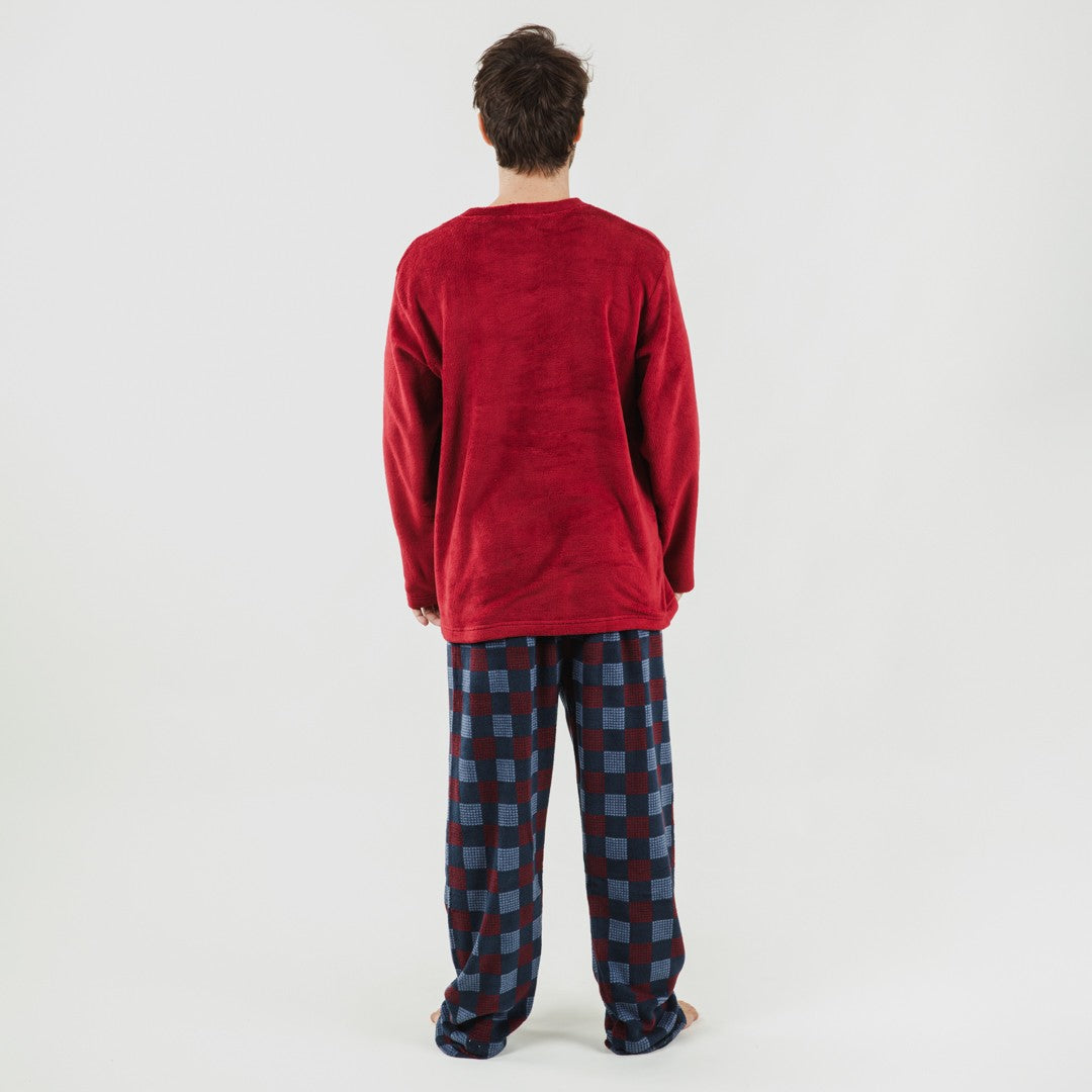 Pijama masculino Blas em fleece coral, cor bordô